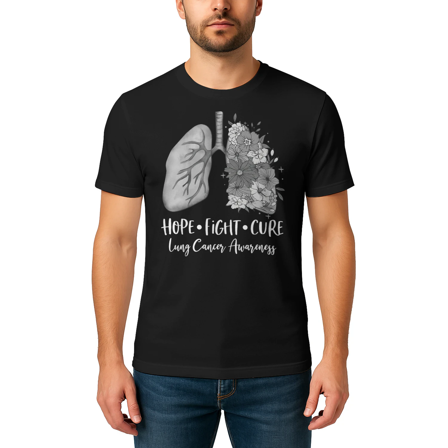 White Ribbon Faith Hope Love Support Lung Cancer Warrior Lung Cancer T Shirt LUC0150