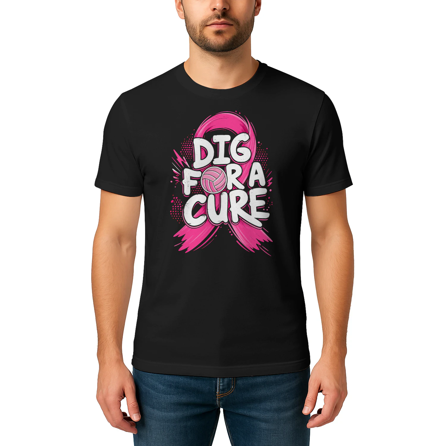 Dig For A Cure Pink Ribbon Volleyball T Shirt VOL0027