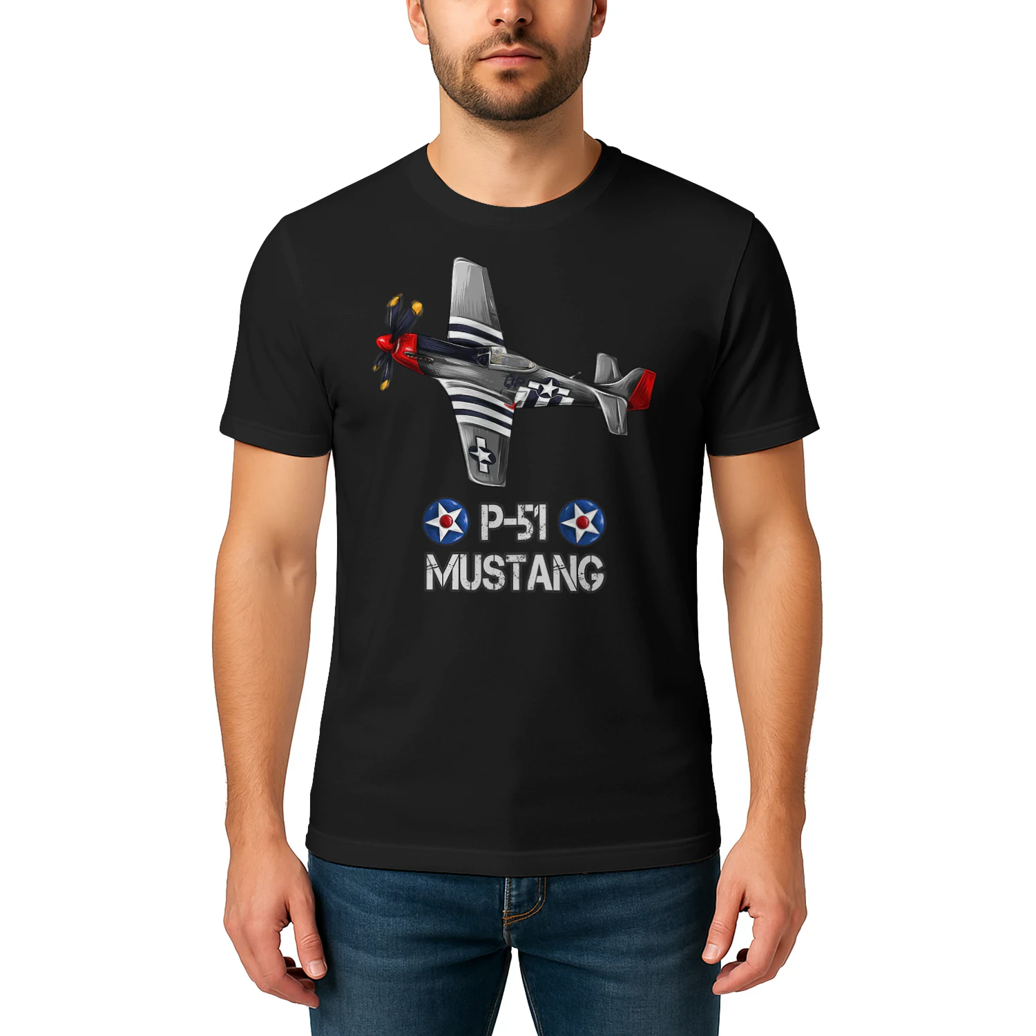 World War Ii American P 51 Mustang Fighter Plane Airplane T Shirt AIP0121