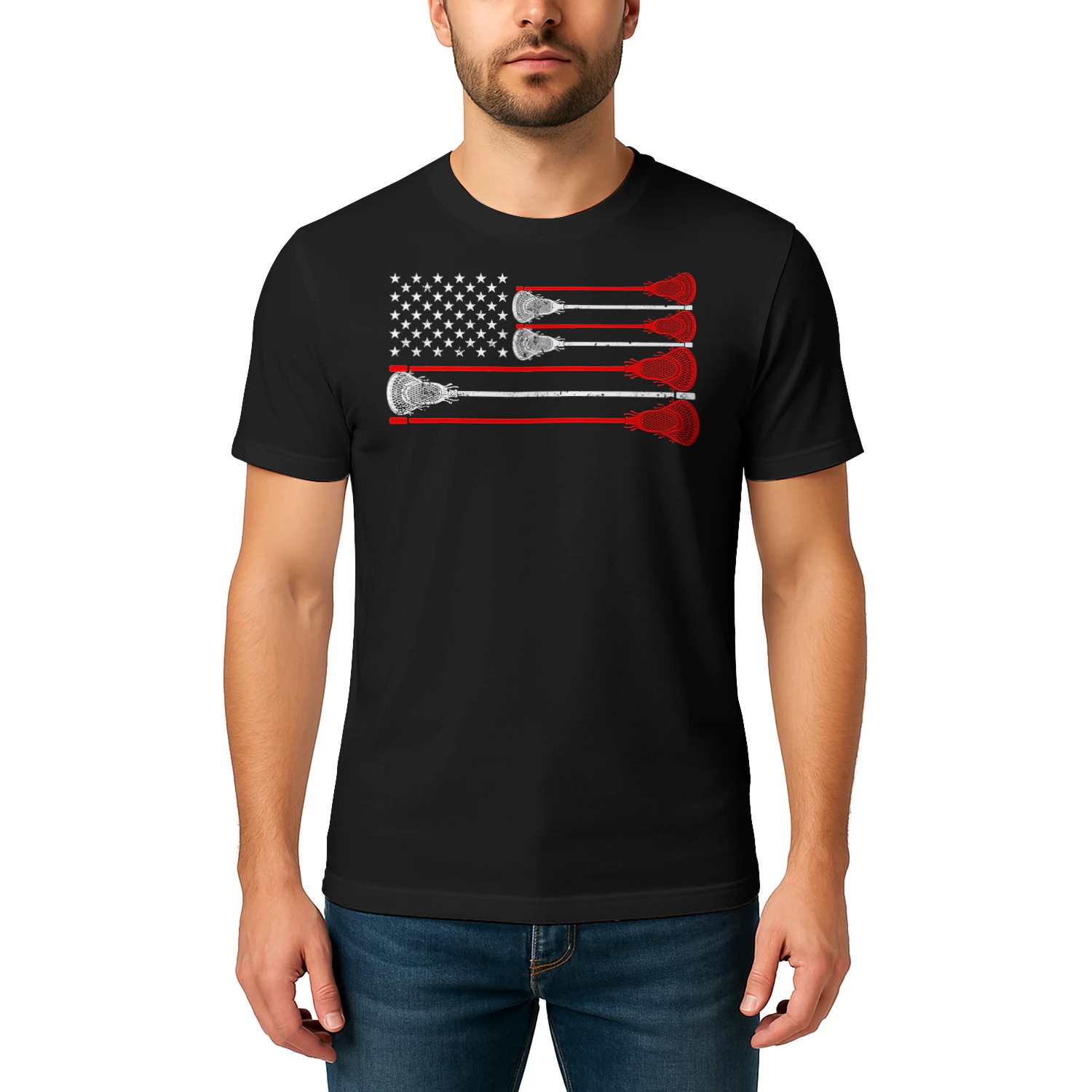 Vintage Usa American Flag Lacrosse Player Lover Patriotic Lacrosse T Shirt LAR0487
