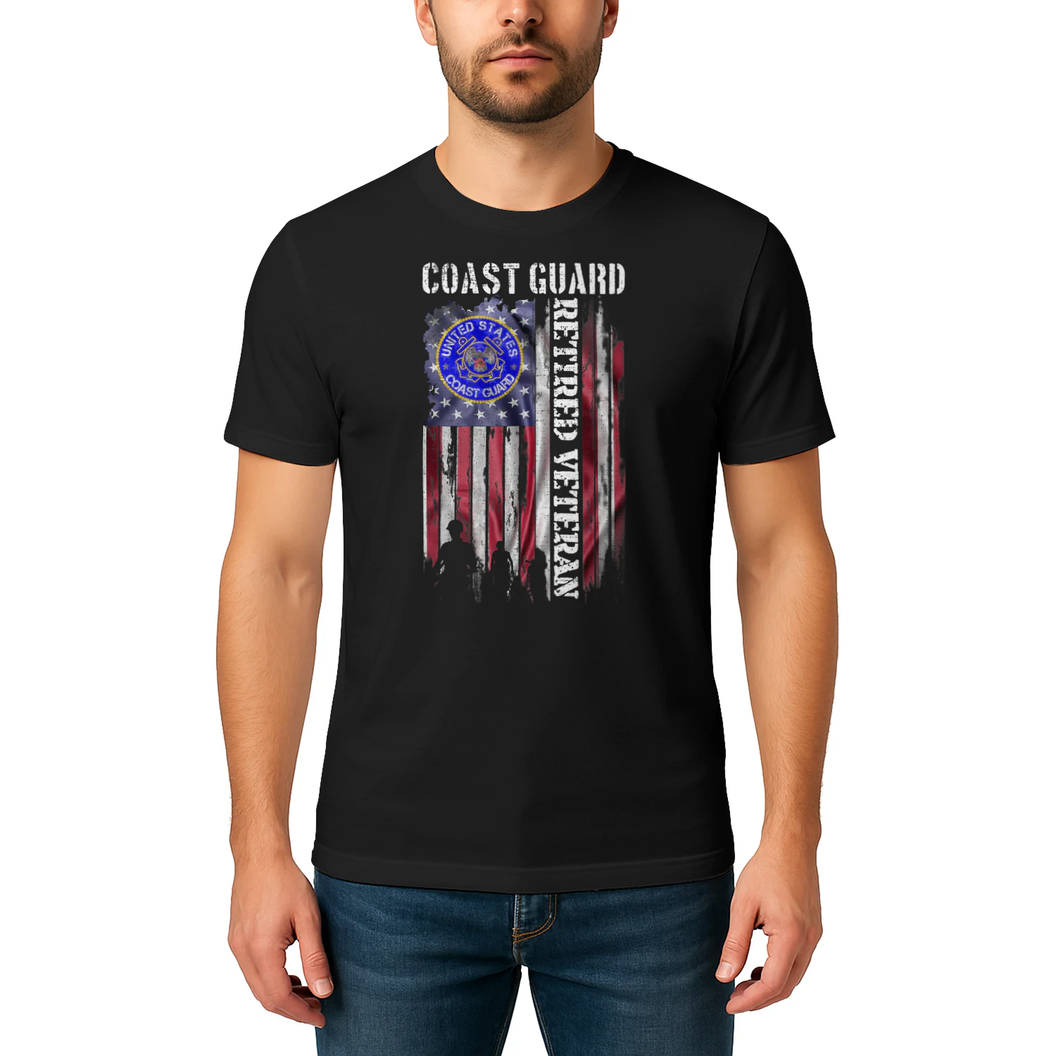 Vintage Usa American Flag Coast Guard Proud Retired Veteran Veteran T Shirt VET1060