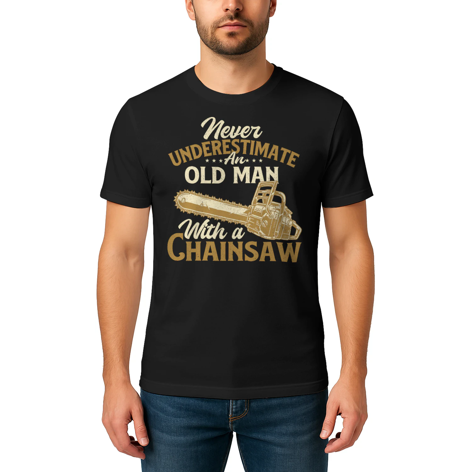 Never Underestimate An Old Man Lumberjack Logger Chainsaw T Shirt LUB0273