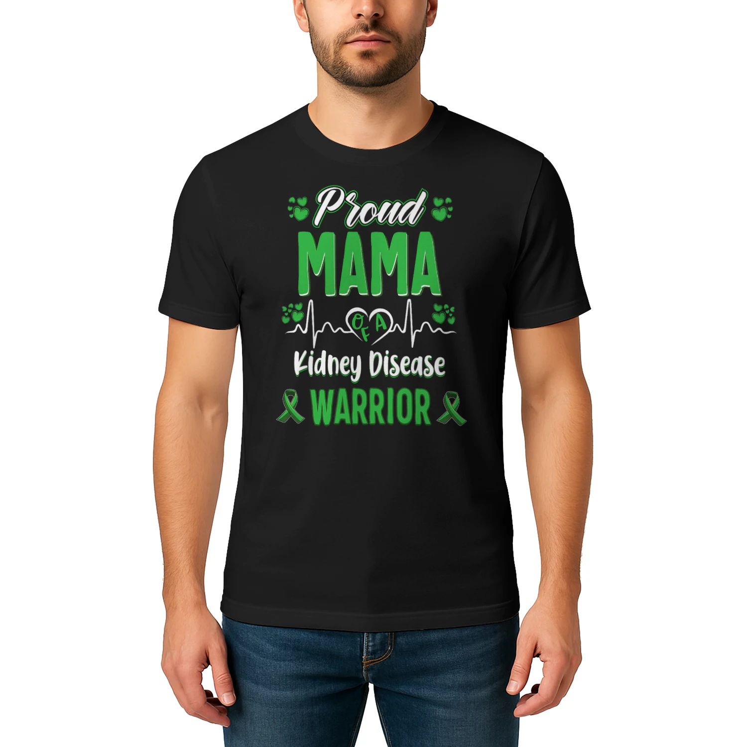 proud Mama kidney disease warrior awareness ribbon green T Shirt KIW0325