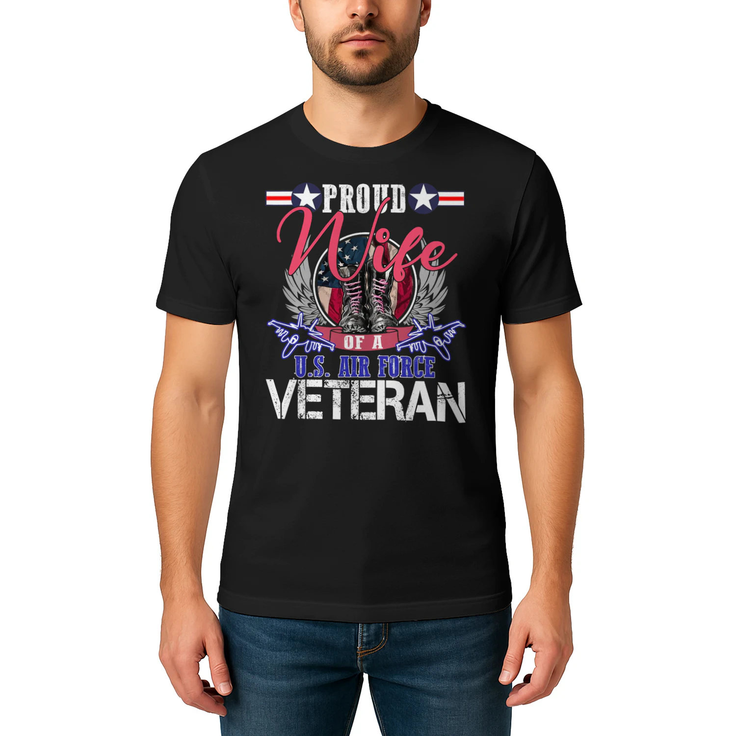 Vintage Proud Wife Of A Us Air Force Veteran Gift Mom Dad Veteran T Shirt VET1053
