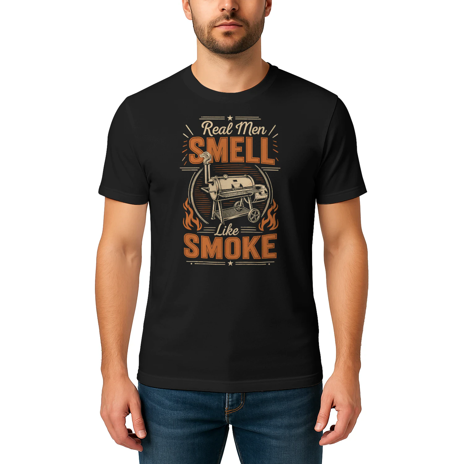 Real Men Smell Like Smoke Vintage Smoker Grill Master BBQ T Shirt BBQ0021