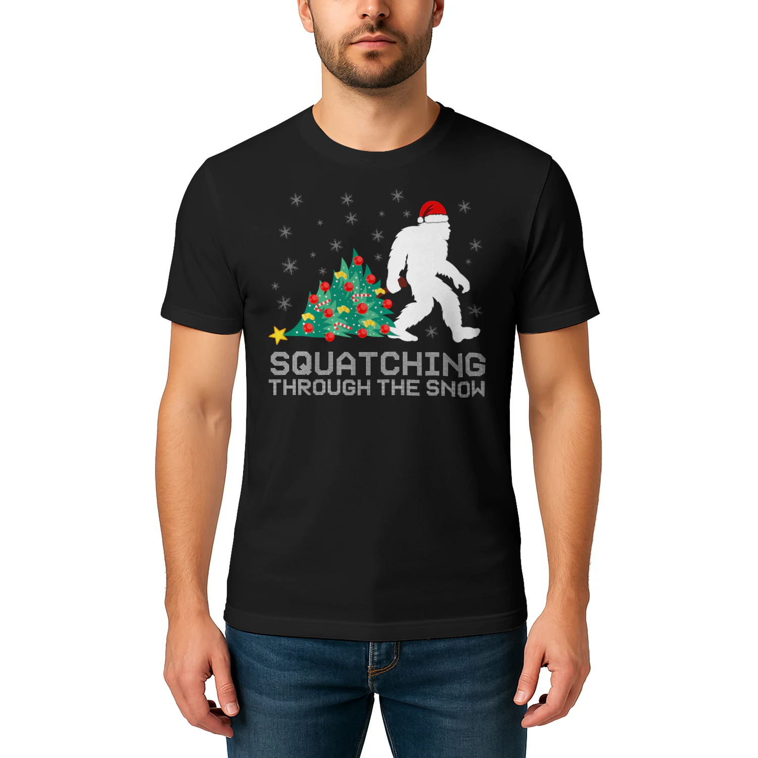 Squatching Through The Snow Bigfoot Christmas Sasquatch Bigfoot T Shirt STB0489