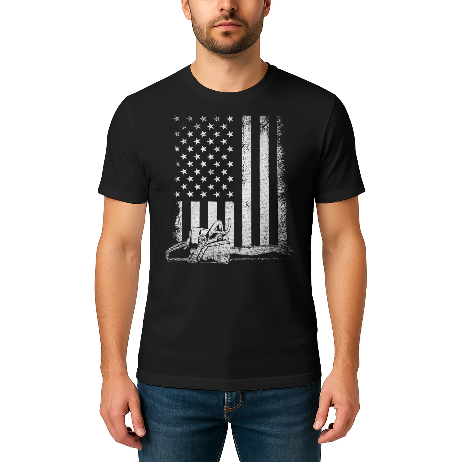 US Flag Proud American Arborist Gift Chainsaw Axe Lumberjack T Shirt LUB0339
