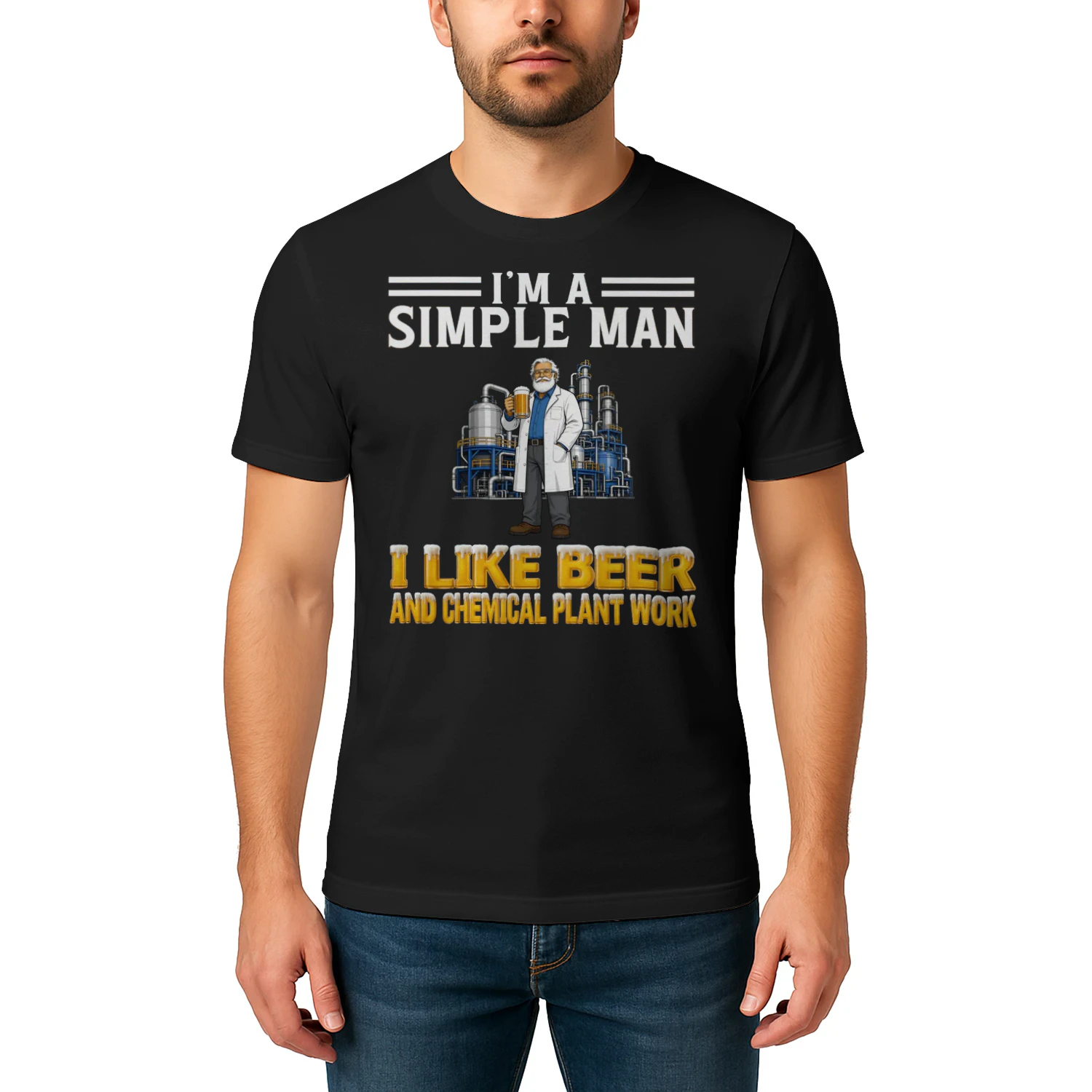 Simple Man I Like Beer And Chemical Plant Work Black CHE0007