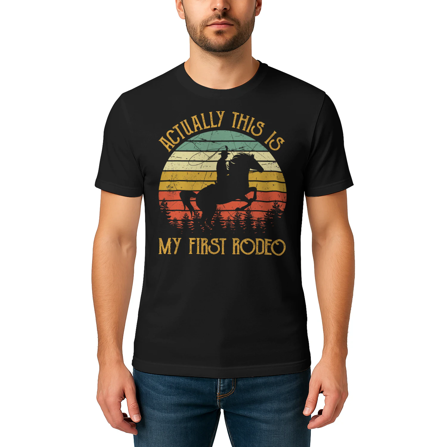 Western Cowboy Riding Horse Actually This Is My First Rodeo Horse T Shirt HOR0483