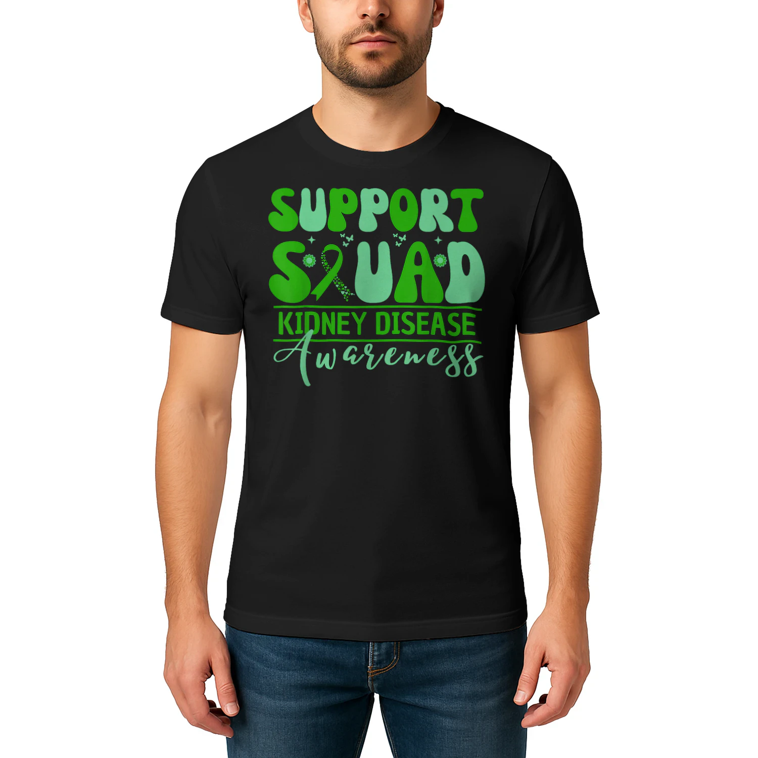 Support Squad Kidney Disease Awareness Green Ribbon Warriors T Shirt KIW0334