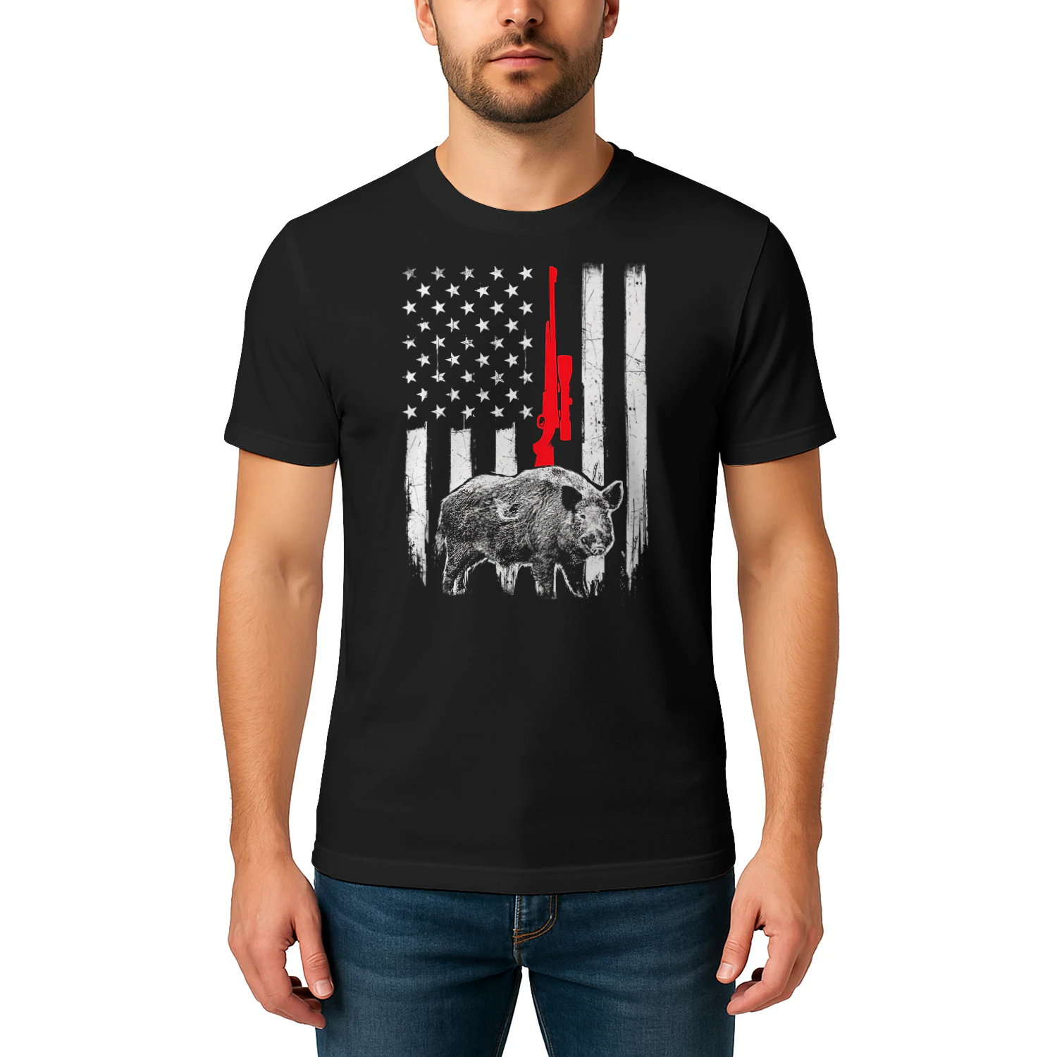 Patriotic American Usa Flag Boar Hunting Wild Hog Hunter Hunting T Shirt HUT0188