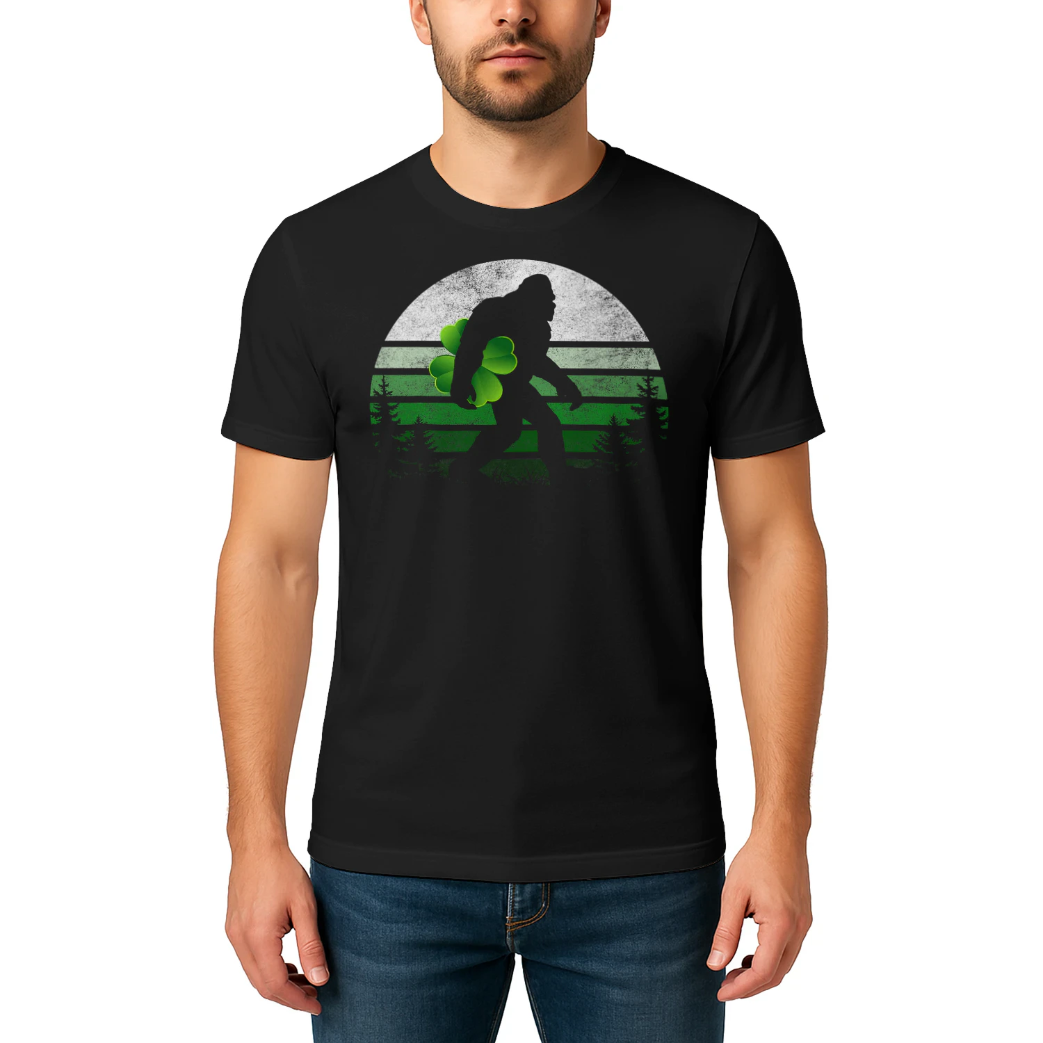 St Patricks Day Bigfoot Irish Shamrock Sasquatch Clover Leaf Bigfoot T Shirt STB0495