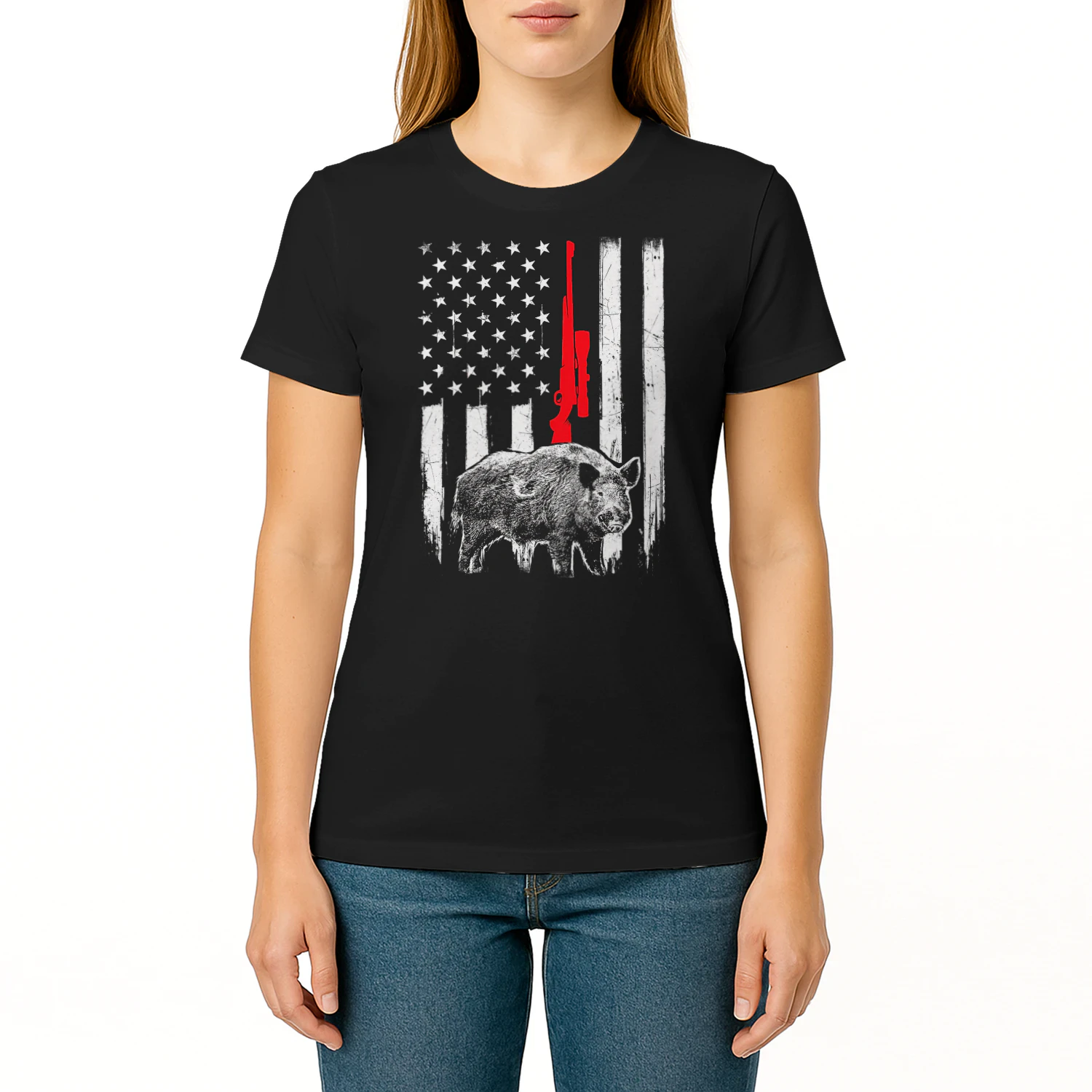 Patriotic American Usa Flag Boar Hunting Wild Hog Hunter Hunting T Shirt HUT0188