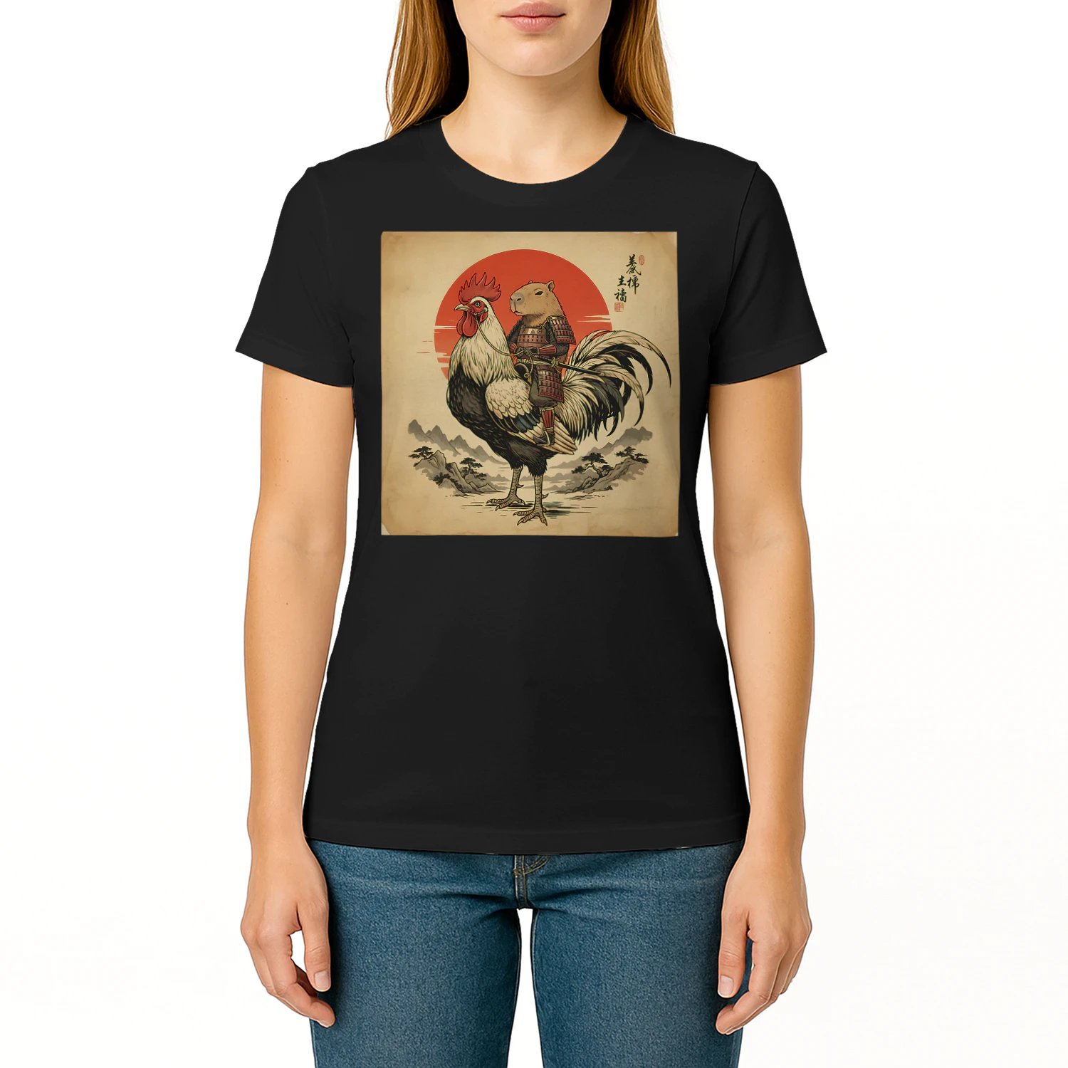 Vintage Japanese Samurai Capybara Rooster Chicken Anime Kids T Shirt CAB0777