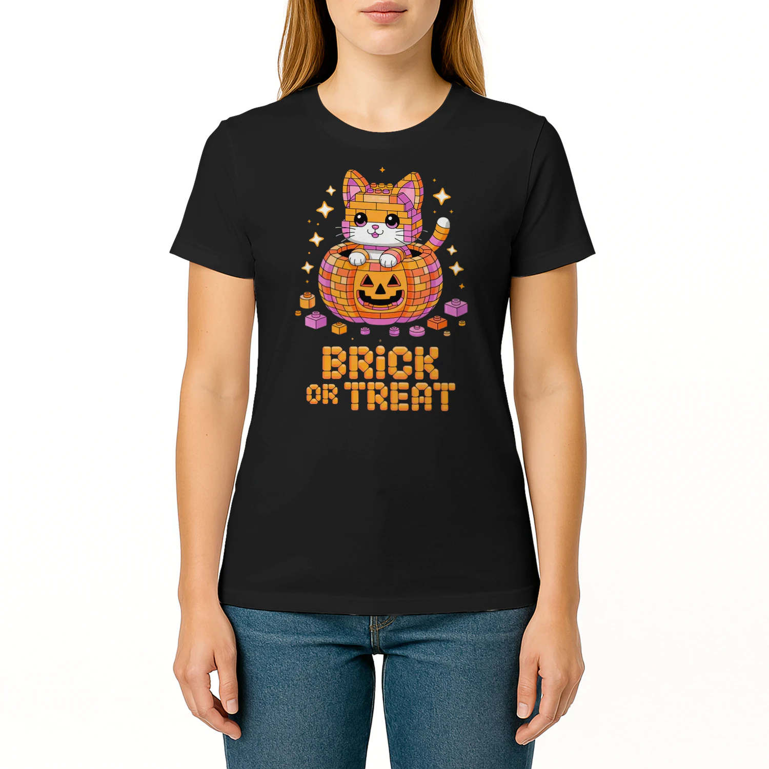 Master Builder Halloween Cat Lover Building Bricks Blocks T Shirt CAT1166