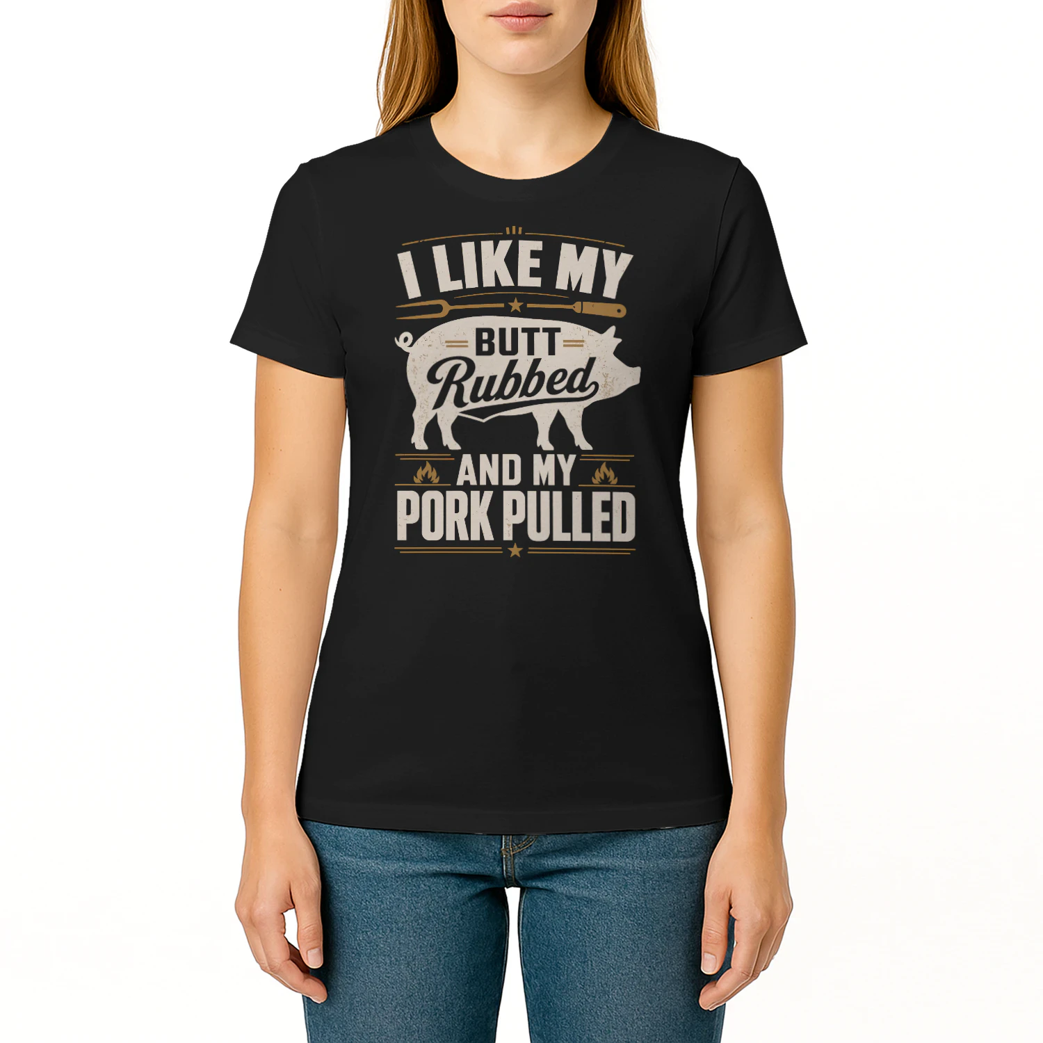Vintage I Like My Butt Rubbed And My Pork Pulled BBQ T Shirt BBQ0029