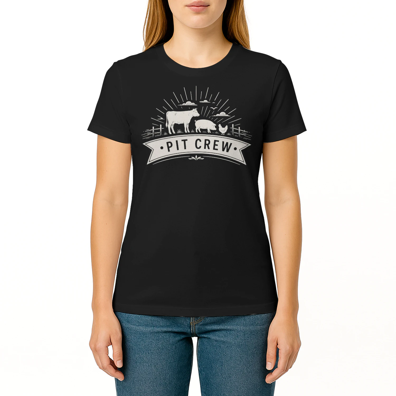Vintage Pit Crew Cow Pig Chicken Meat Smoking Grill Master BBQ T Shirt BBQ0030
