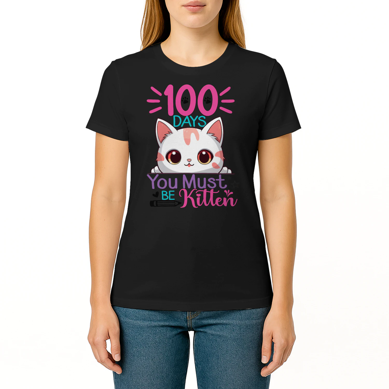 100 Days Of School You Must Be Kitten Cat T Shirt CLR0001