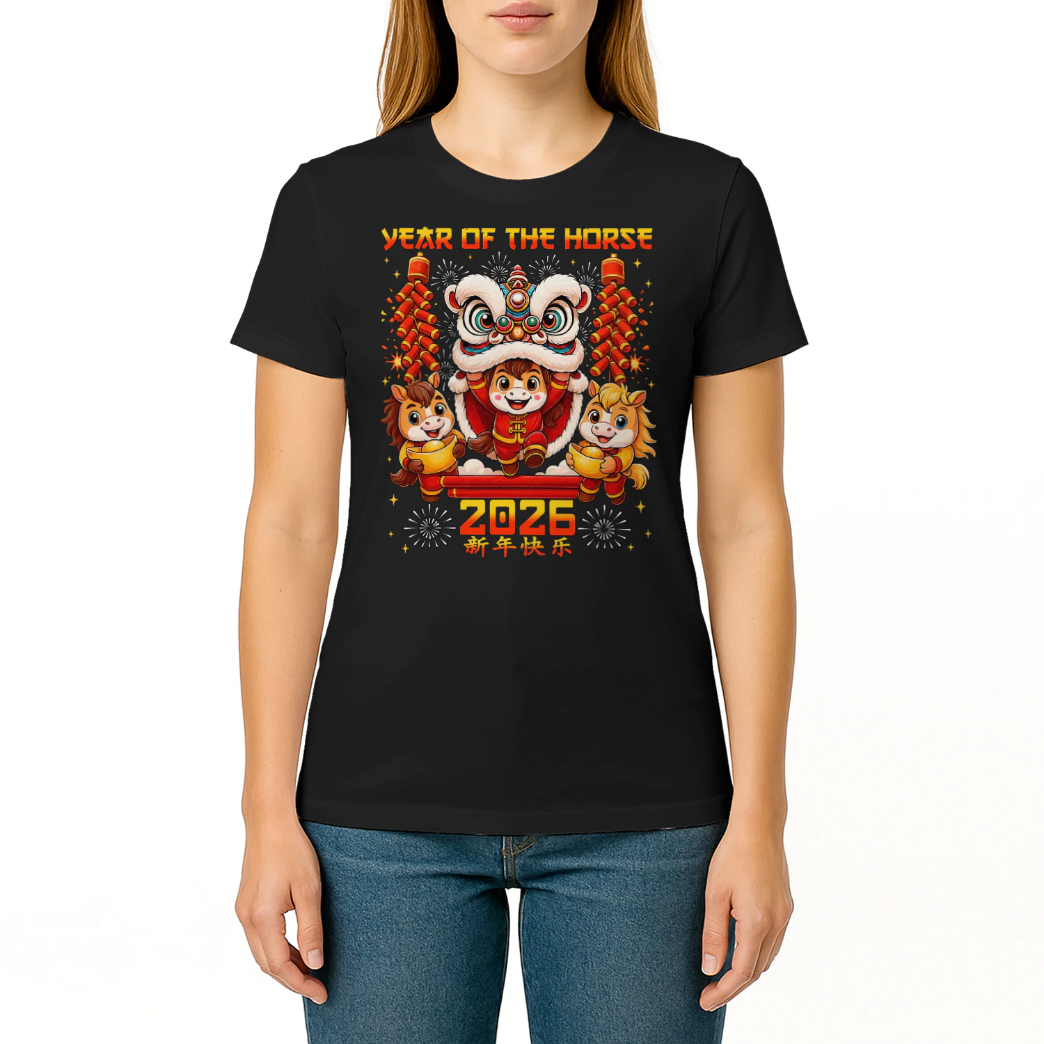 Year Of The Horse 2026 Lion Dance Chinese New Year Kid Men Horse T Shirt HOR0163