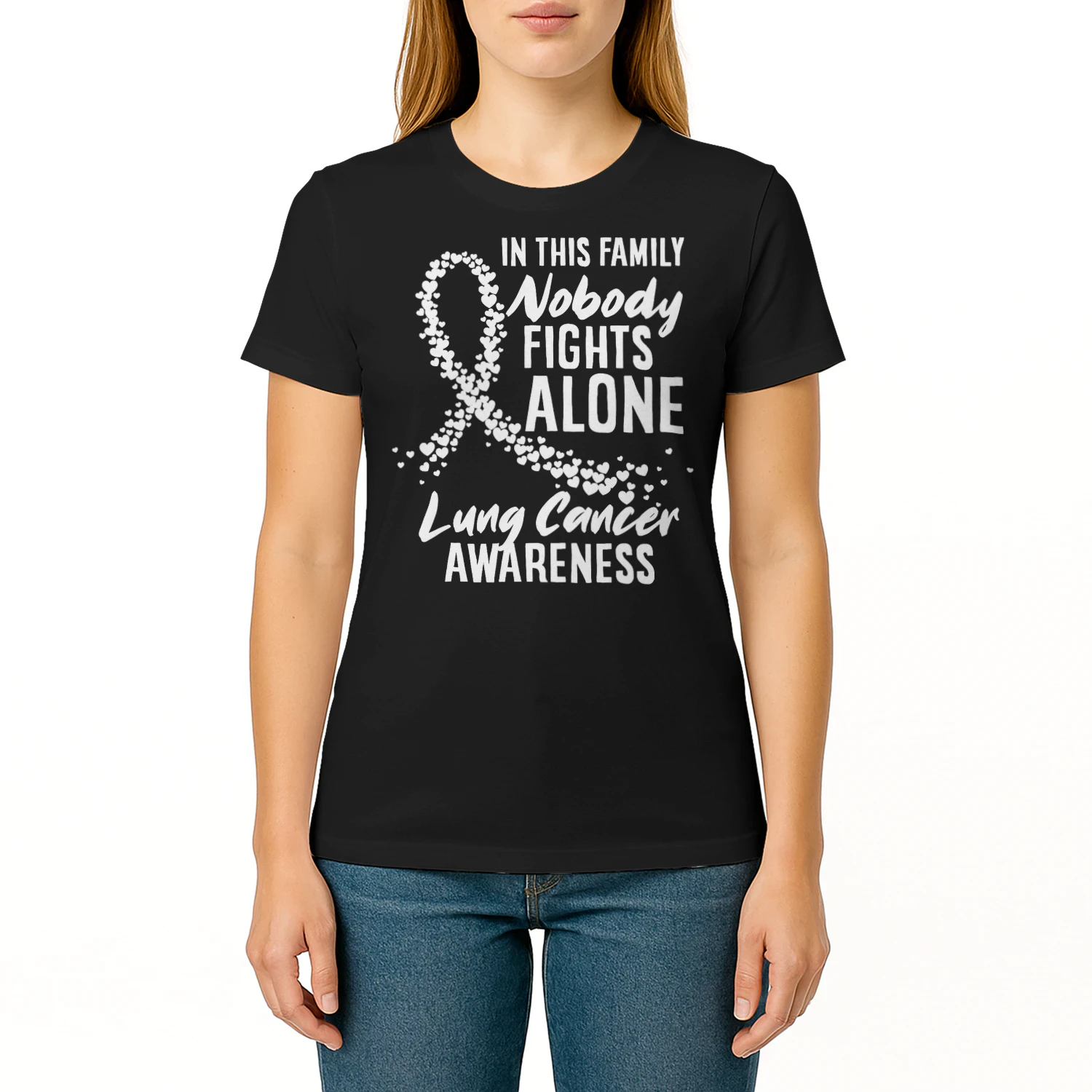 In This Family Nobody Fights Alone Lung Cancer Awareness Lung Cancer T Shirt LUC0081