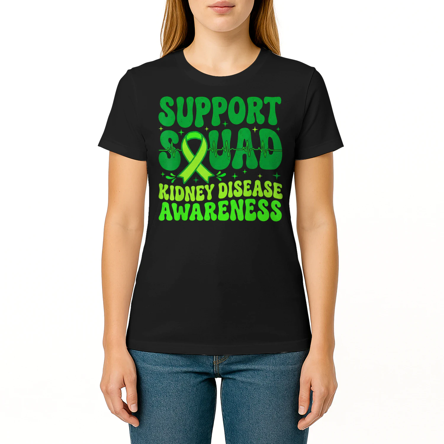 Support Squad Green Ribbon Kidney Disease Awareness CKD Hope T Shirt KIW0332