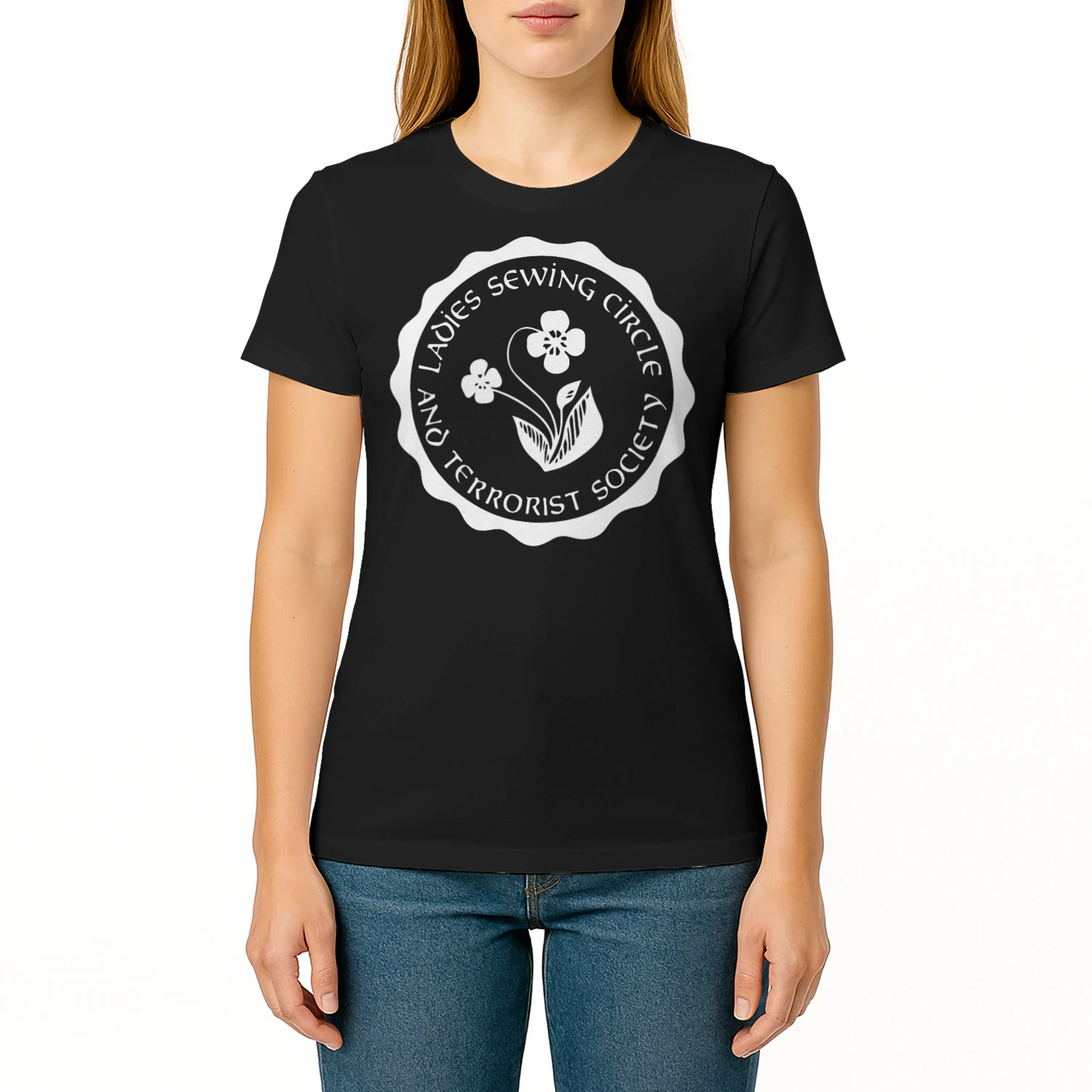 Womens Ladies Sewing Circle And Terrorist Society Quilting T Shirt SEQ0872