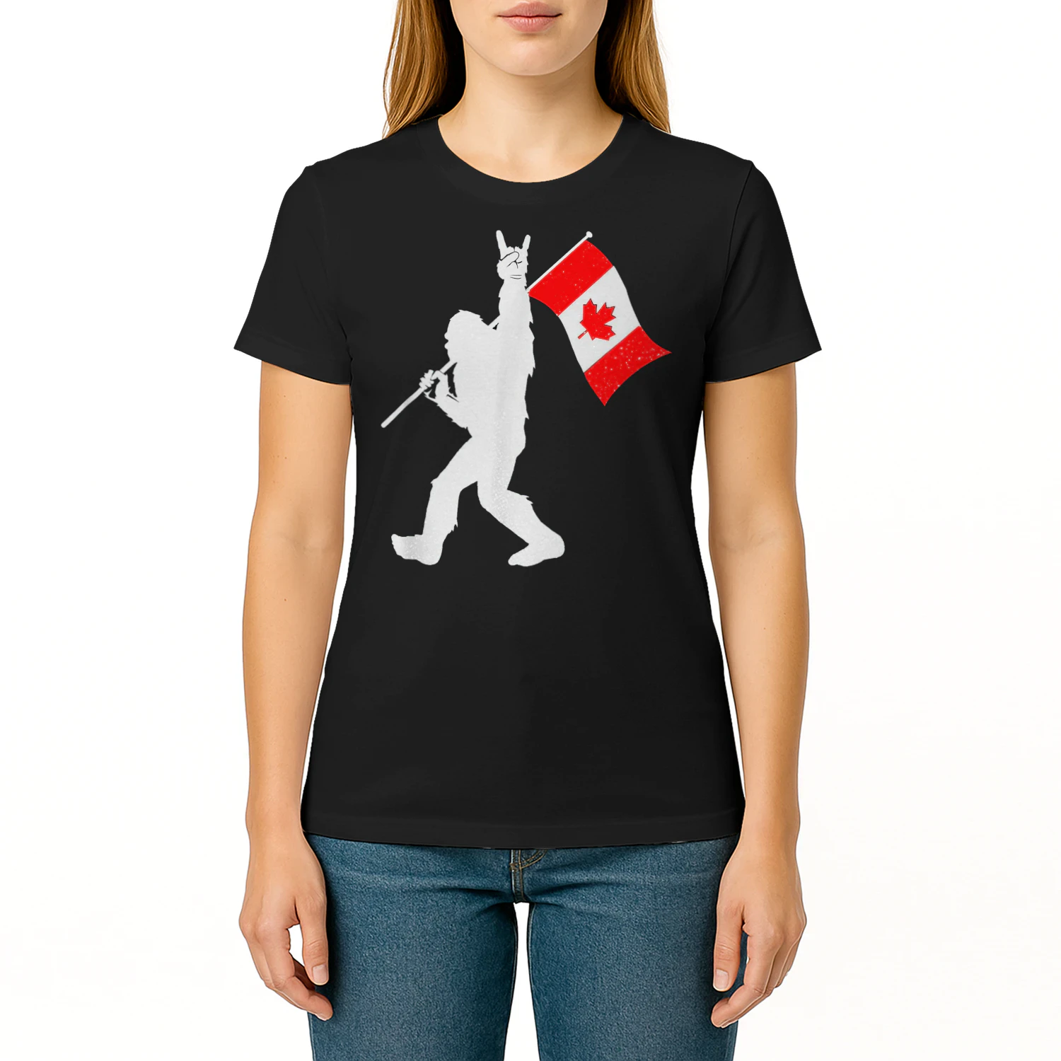 Vintage Canadian Bigfoot And Rockn Roll Funny Canada Day Bigfoot T Shirt STB0513