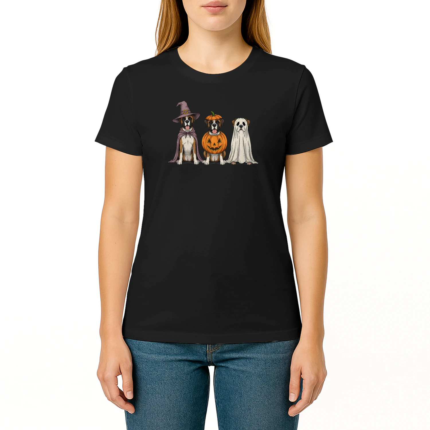 Spooky Ghost Boxer Dog Lover Pumpkin Halloween Witch T Shirt WIT0259