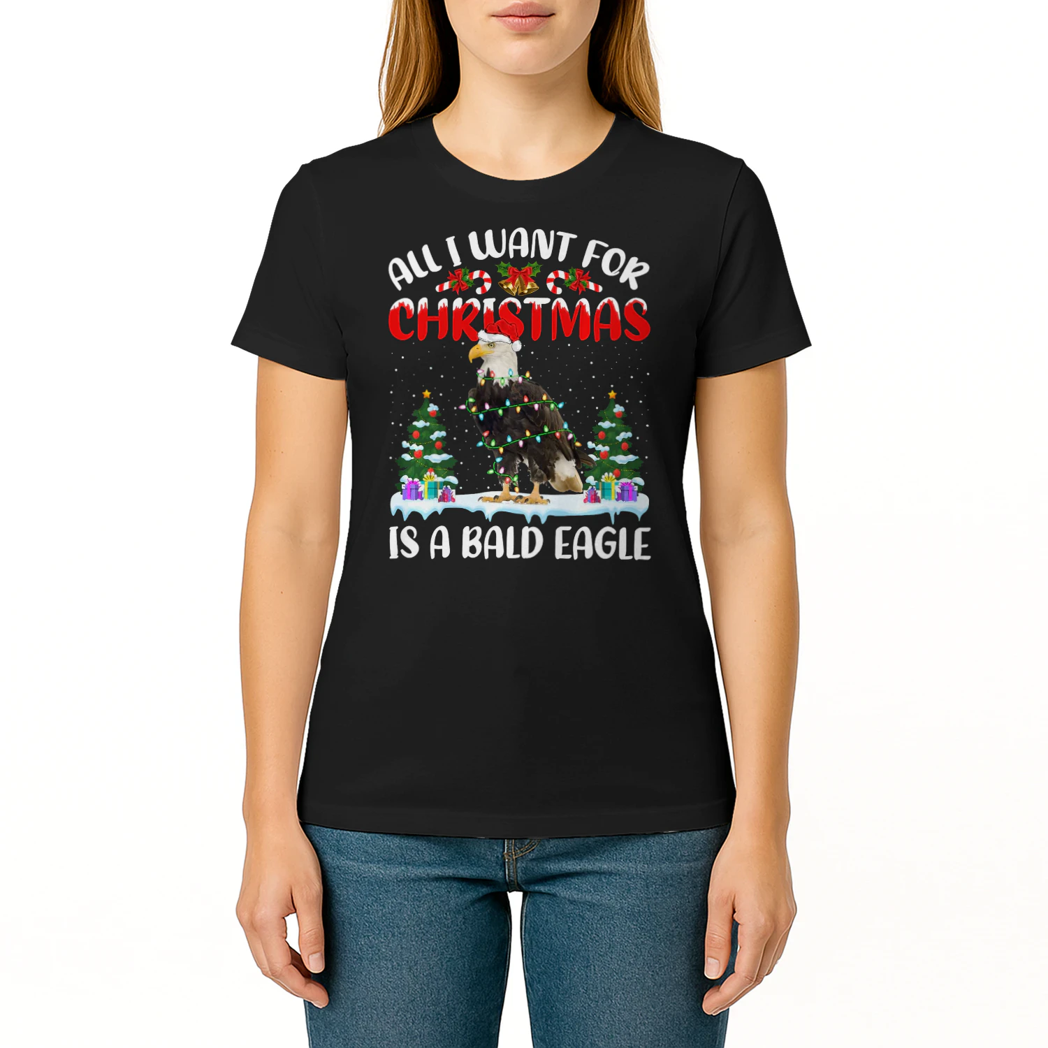 Funny Santa Hat All I Want For Christmas Is A Bald Eagle Premium Eagle T Shirt EAG0075