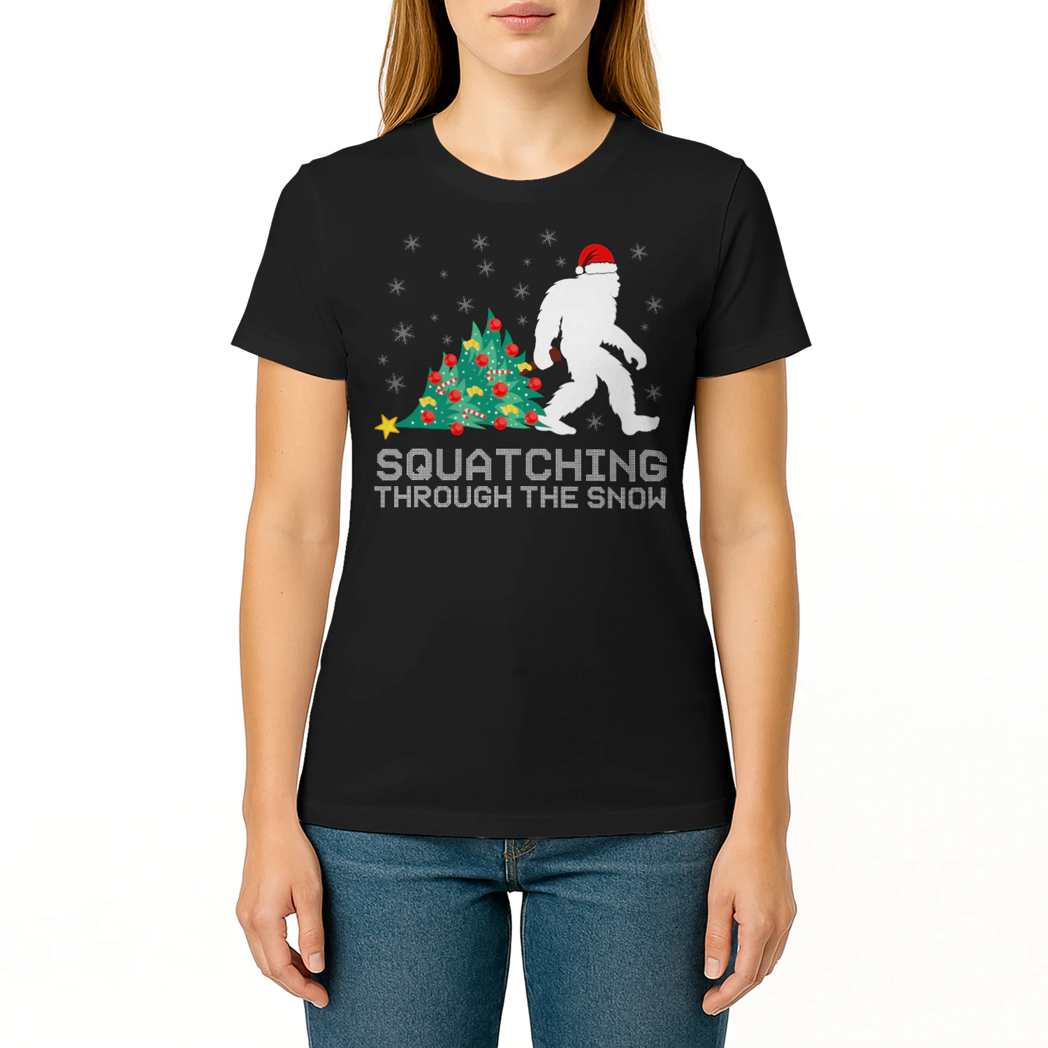 Squatching Through The Snow Bigfoot Christmas Sasquatch Bigfoot T Shirt STB0489