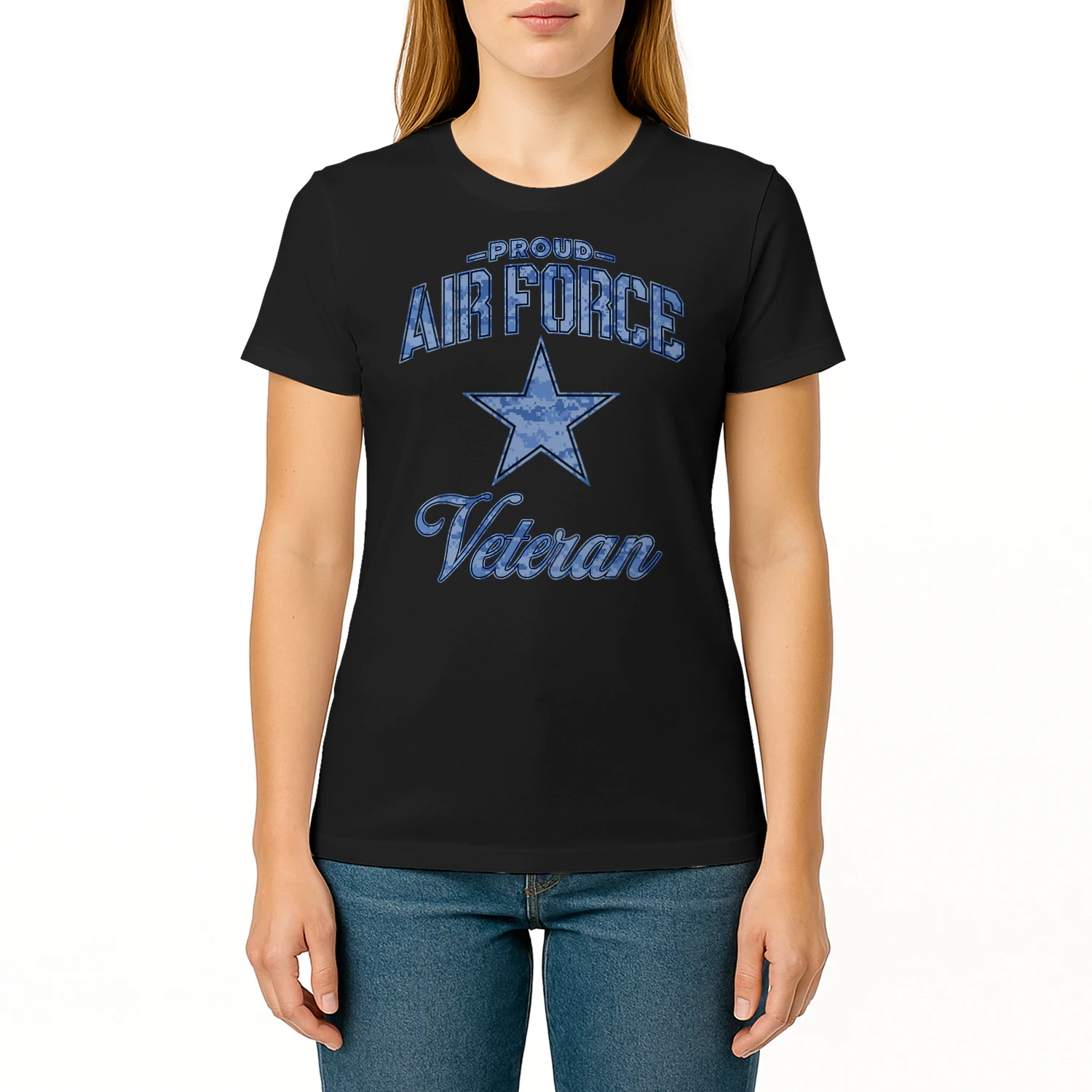 Womens Air Force Veteran Camo V Neck Veteran T Shirt VET1112
