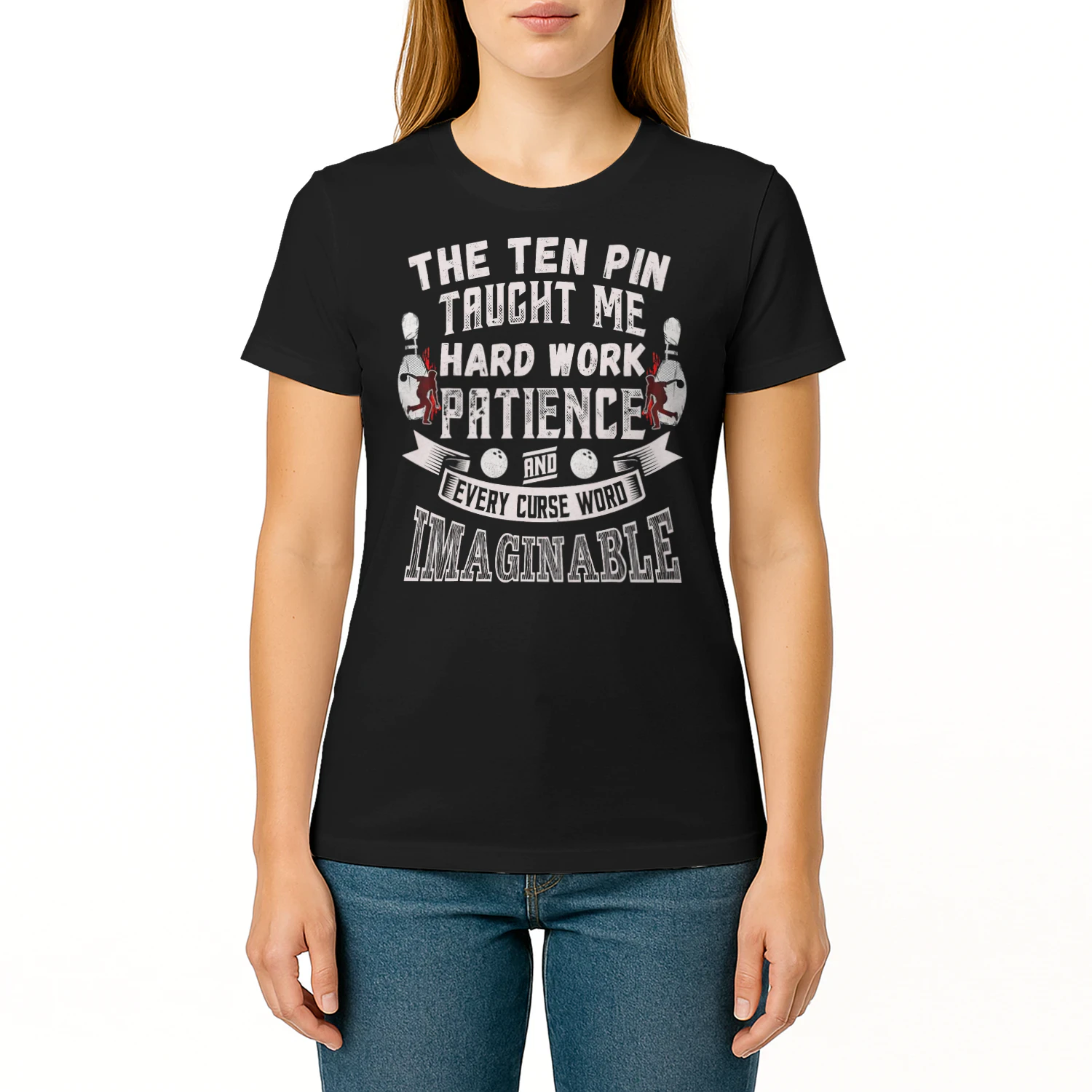 Ten Pin Taught Me Every Curse Word Men Women Funny Bowling T Shirt BOL1459
