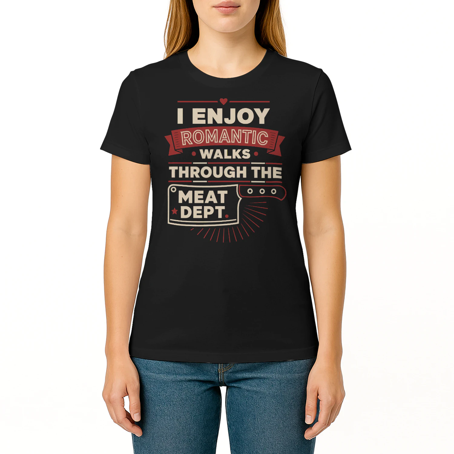 I Enjoy Romantic Walks Through The Meat Dept Funny Butcher BBQ T Shirt BBQ0010