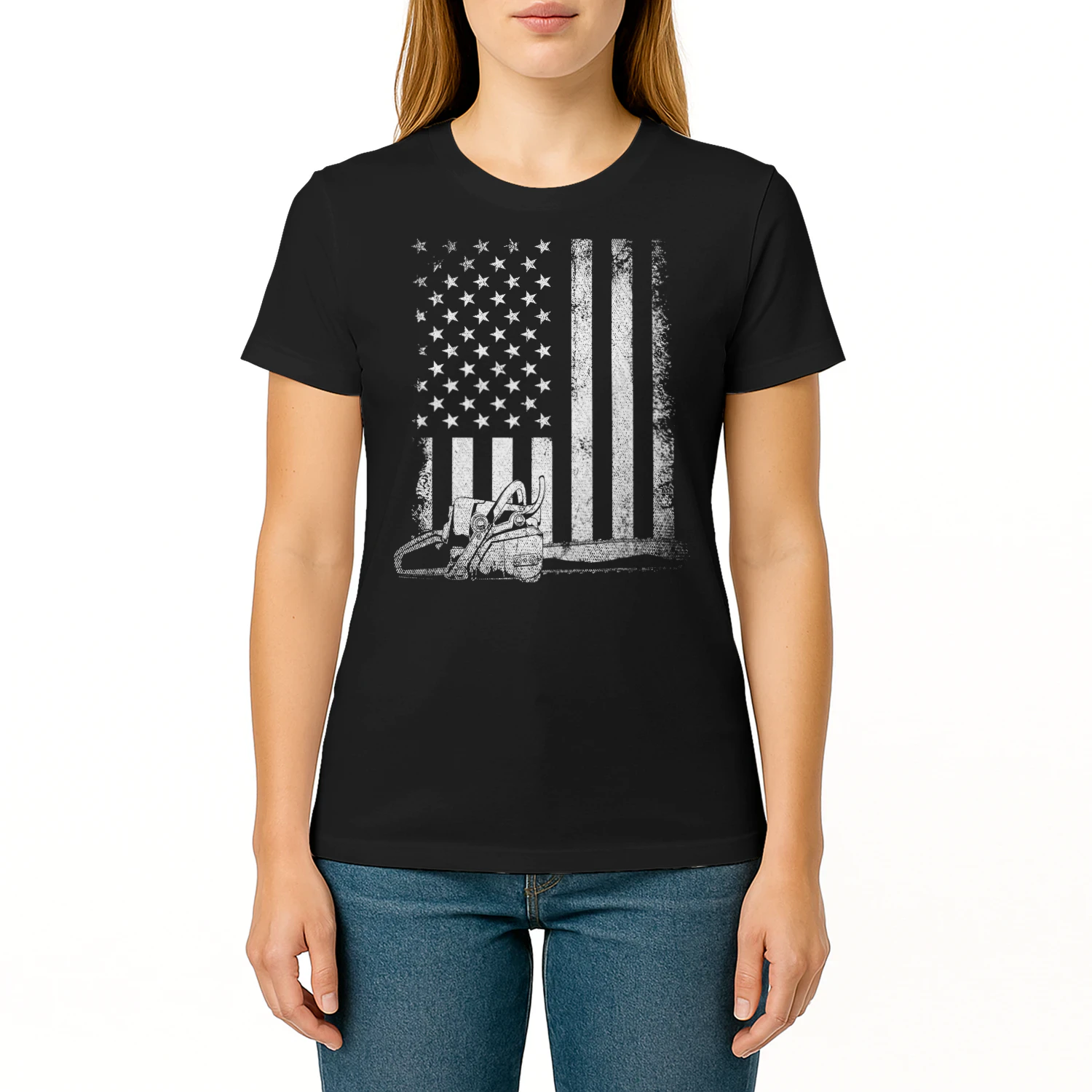 US Flag Proud American Arborist Gift Chainsaw Axe Lumberjack T Shirt LUB0339