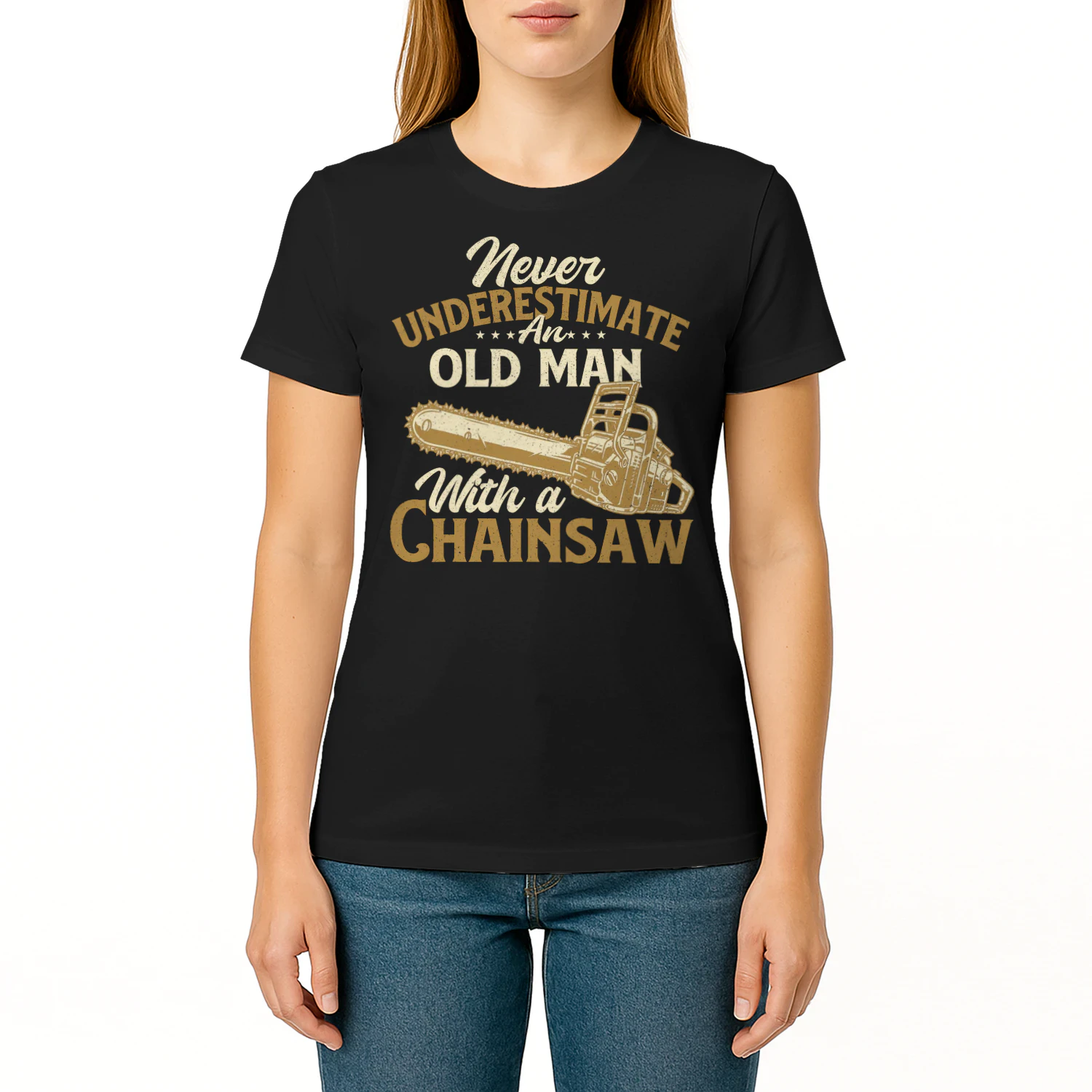Never Underestimate An Old Man Lumberjack Logger Chainsaw T Shirt LUB0273
