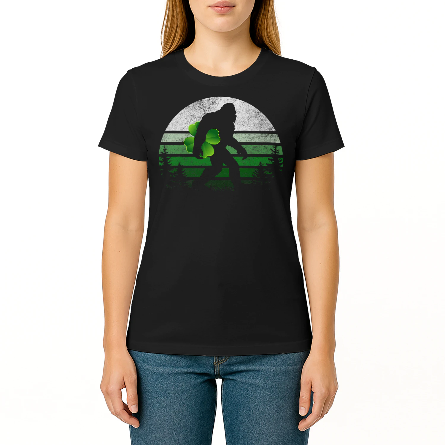 St Patricks Day Bigfoot Irish Shamrock Sasquatch Clover Leaf Bigfoot T Shirt STB0495
