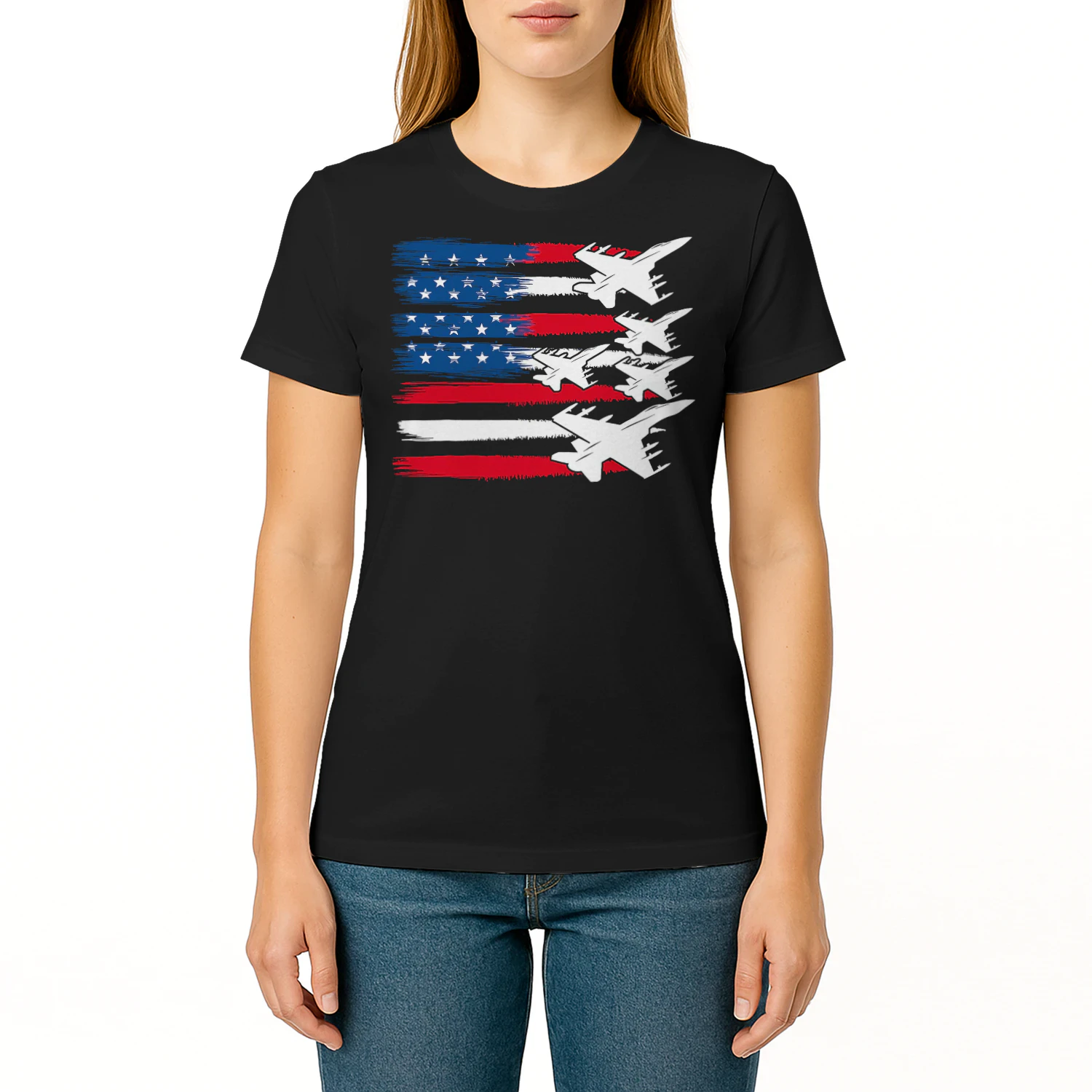 Patriotic Usa Flag Fighter Jets 4th Of July Airplane T Shirt AIP0535