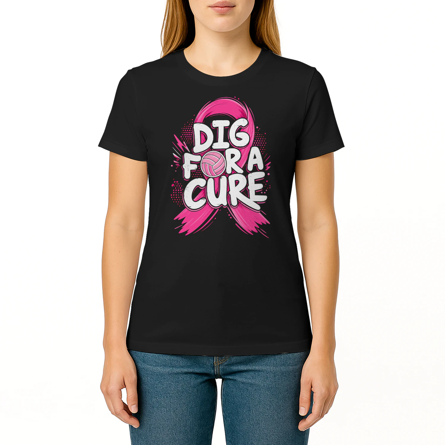 Dig For A Cure Pink Ribbon Volleyball T Shirt VOL0027