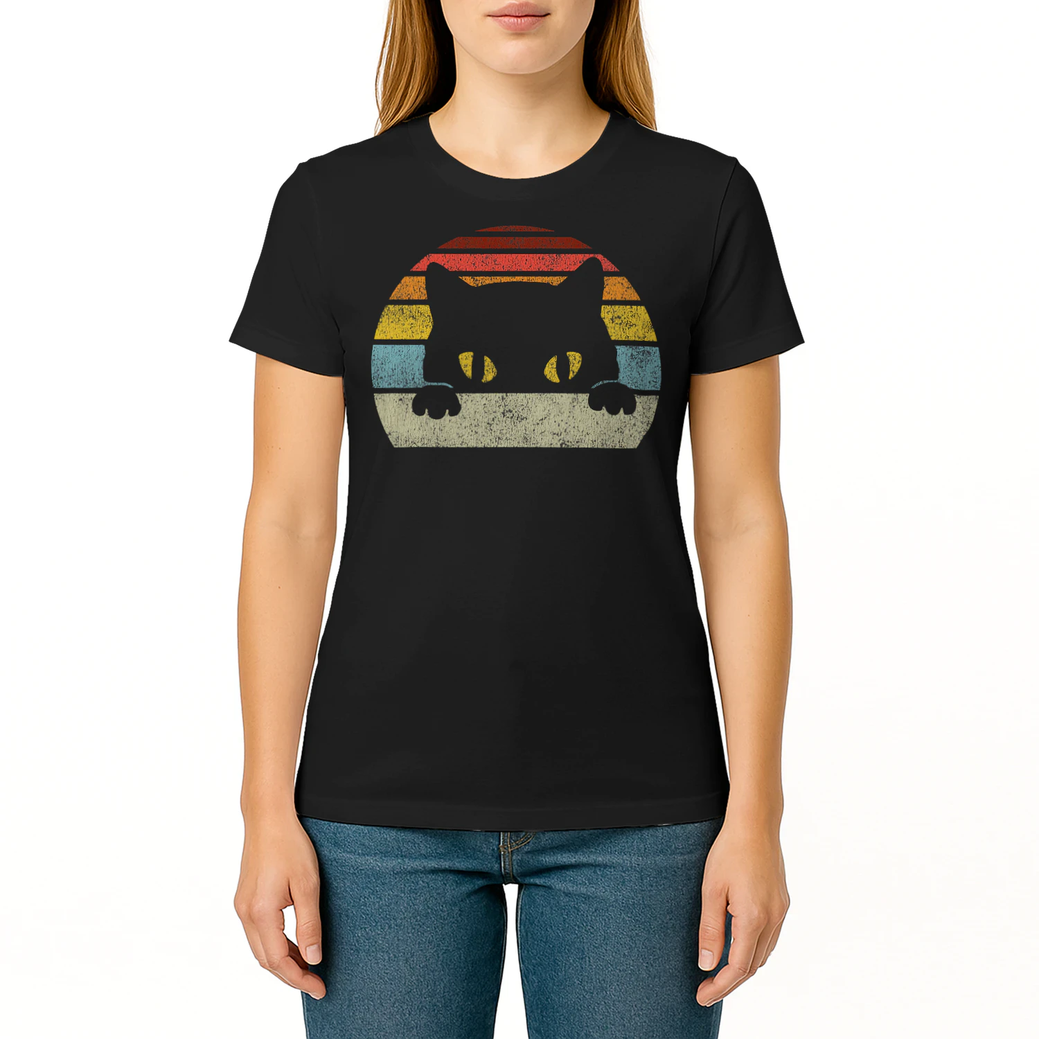 Cat Retro Style Black Kitty Cats Lover Gift Cat T Shirt CLR0143