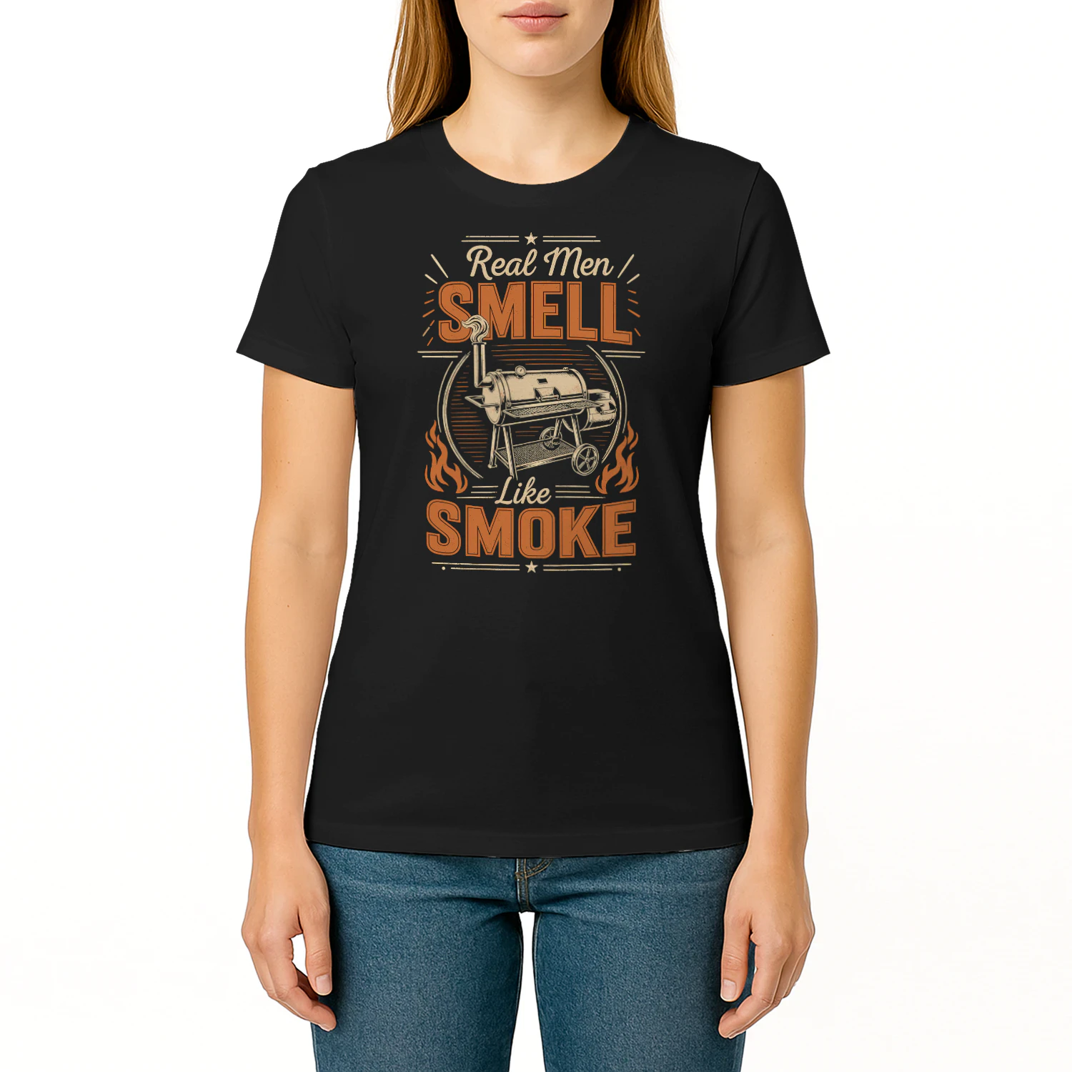 Real Men Smell Like Smoke Vintage Smoker Grill Master BBQ T Shirt BBQ0021