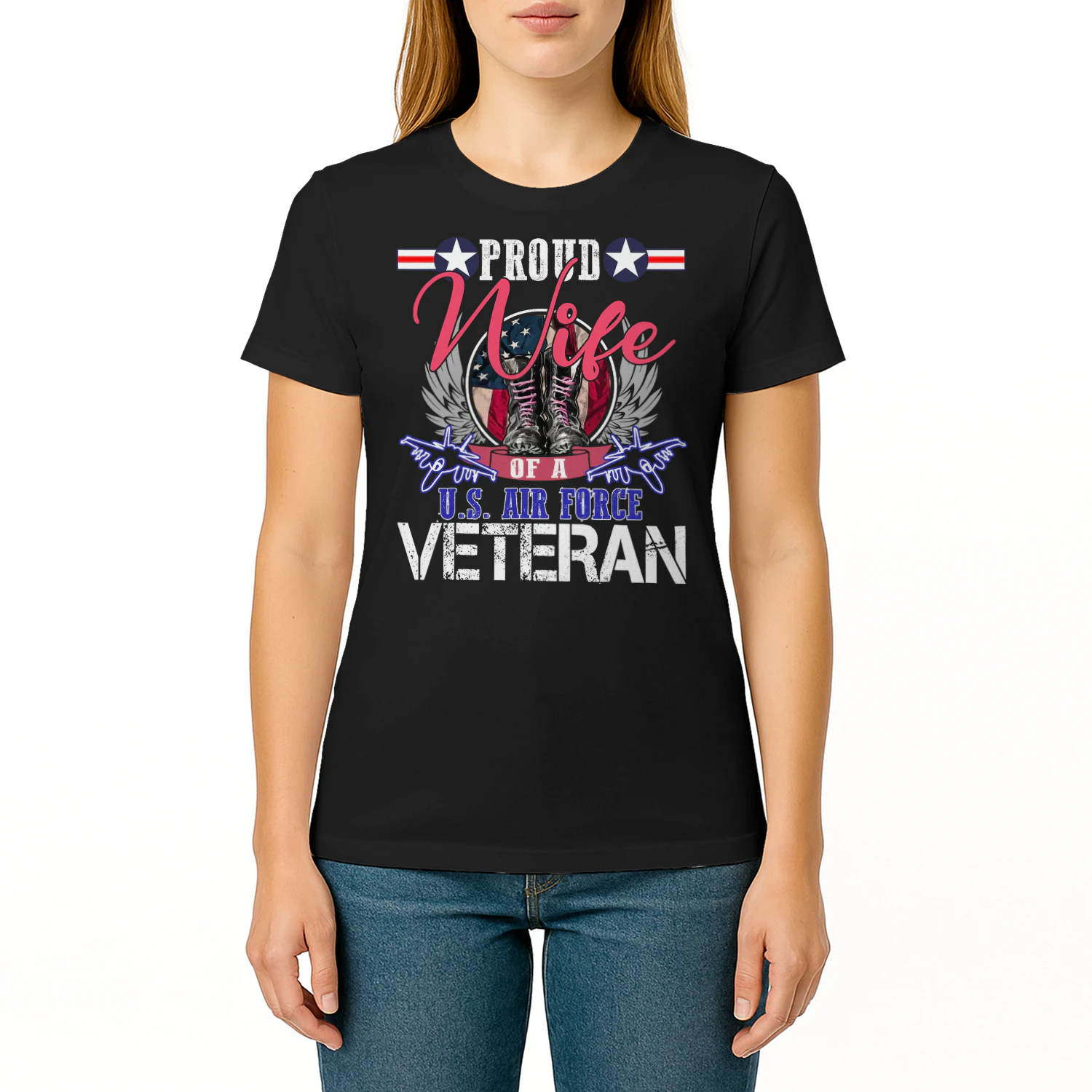 Vintage Proud Wife Of A Us Air Force Veteran Gift Mom Dad Veteran T Shirt VET1053