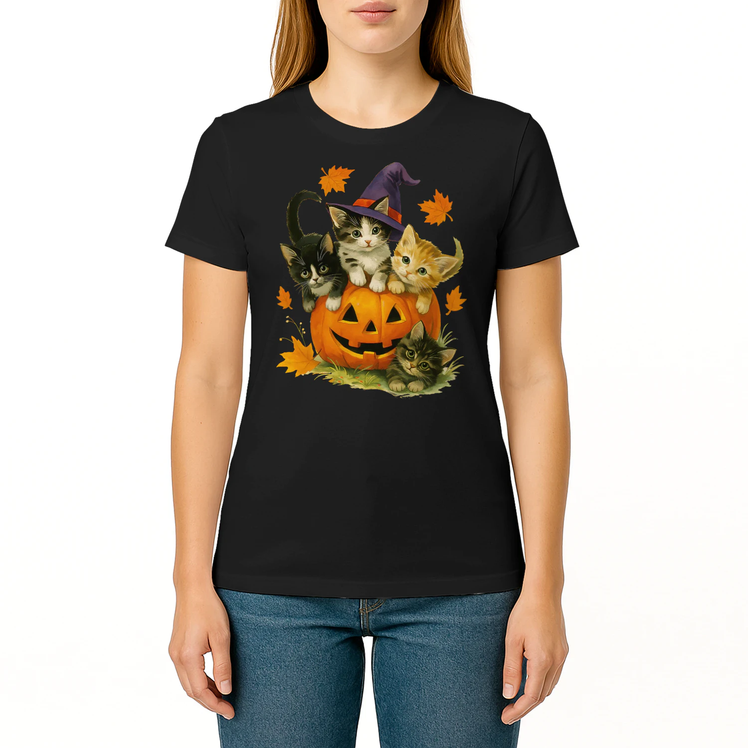 Cute Cat Pumpkin Halloween Spooky Season Vintage Men Women Kids T Shirt CAT0583