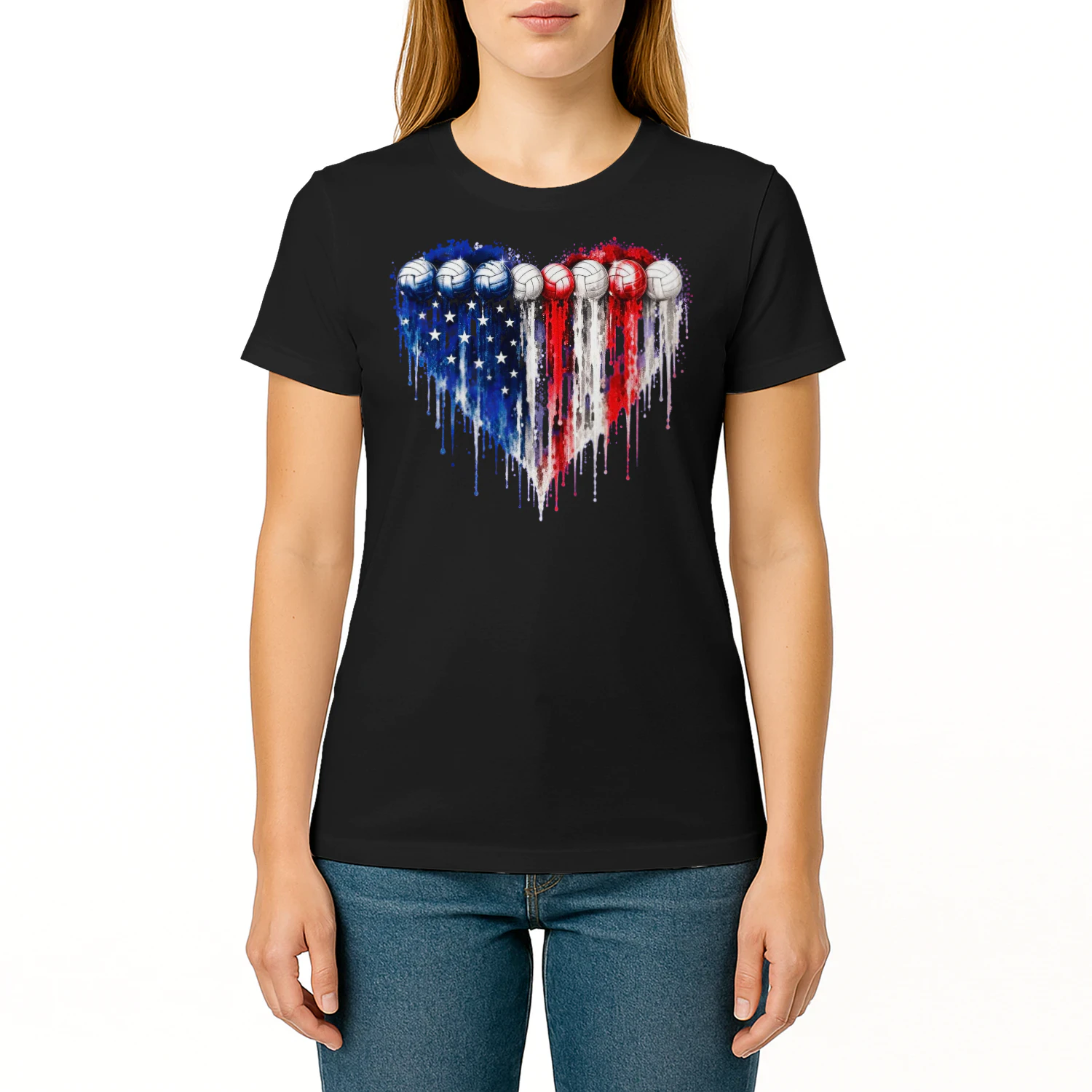 Volleyballs Heart American Flag For Sport Lover Volleyball T Shirt VOL0025