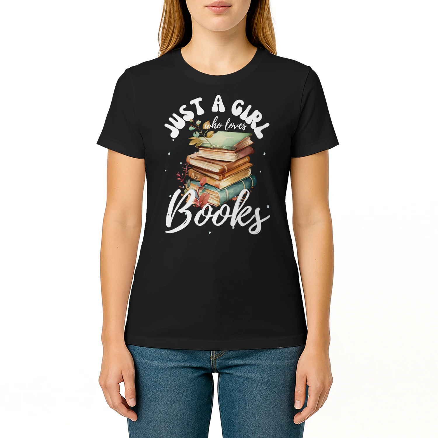 Cute Just A Girl Who Loves Books Watercolor Reading Women Read Books T Shirt REB0168