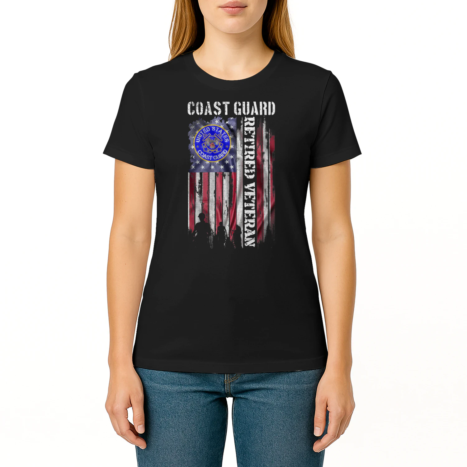 Vintage Usa American Flag Coast Guard Proud Retired Veteran Veteran T Shirt VET1060