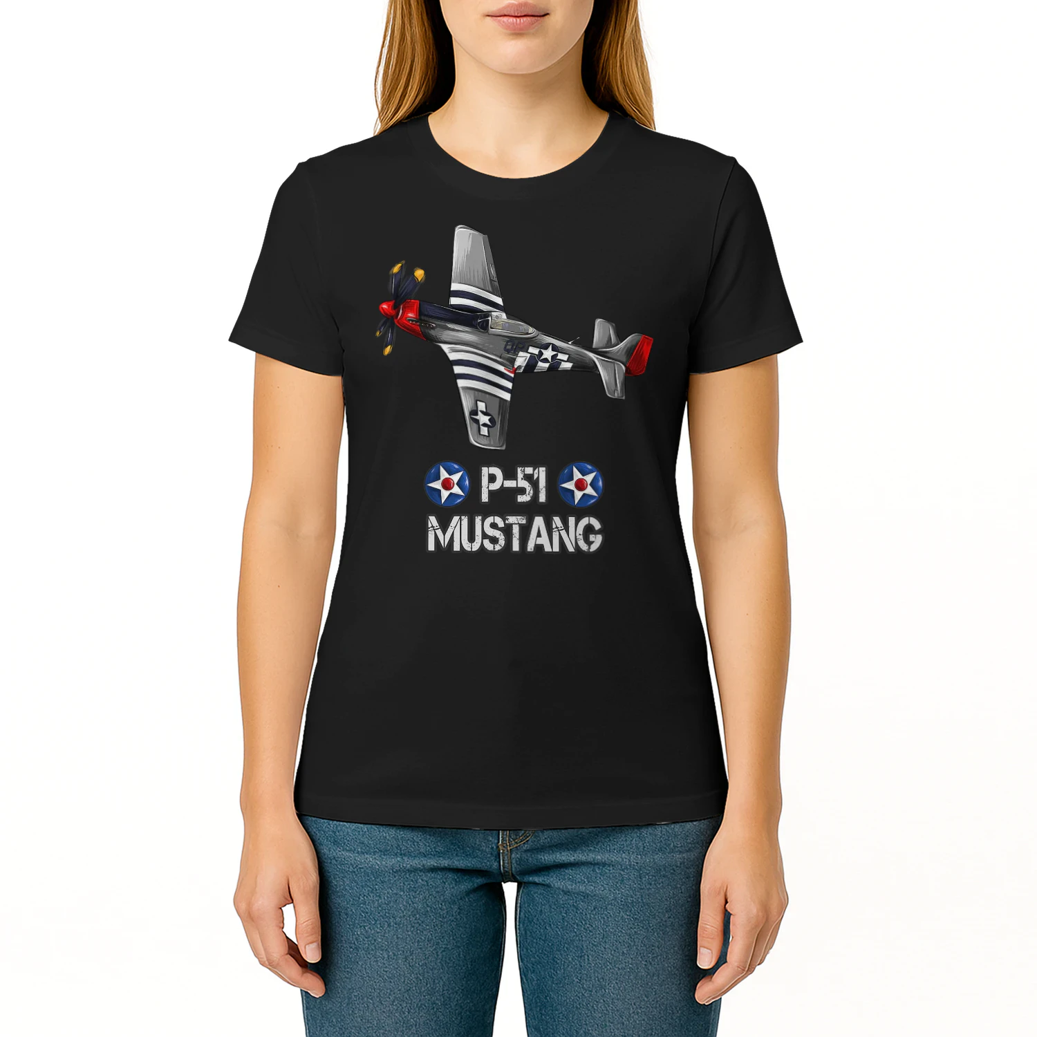 World War Ii American P 51 Mustang Fighter Plane Airplane T Shirt AIP0121