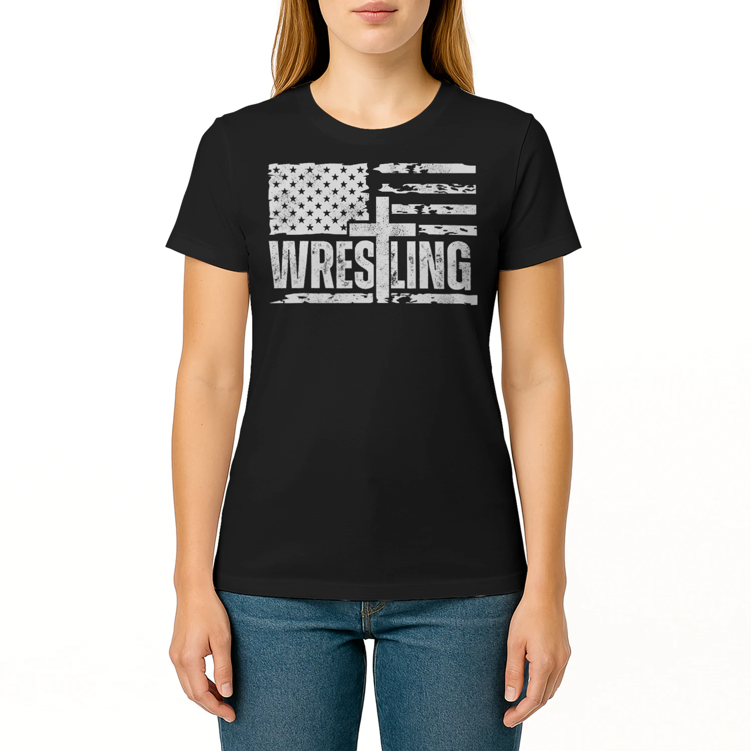 Wrestling Patriotic American Flag Christian And Jesus Lover Wrestling T Shirt WRT0552
