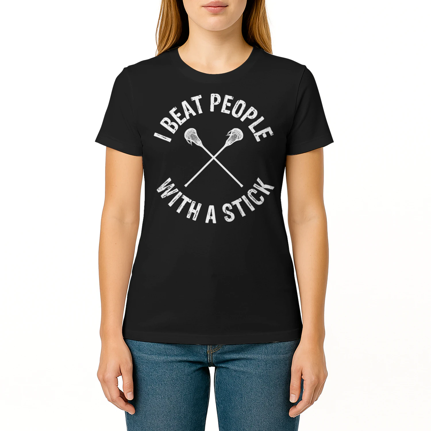 I Beat People With A Stick Funny Lacrosse Lacrosse T Shirt LAR0107