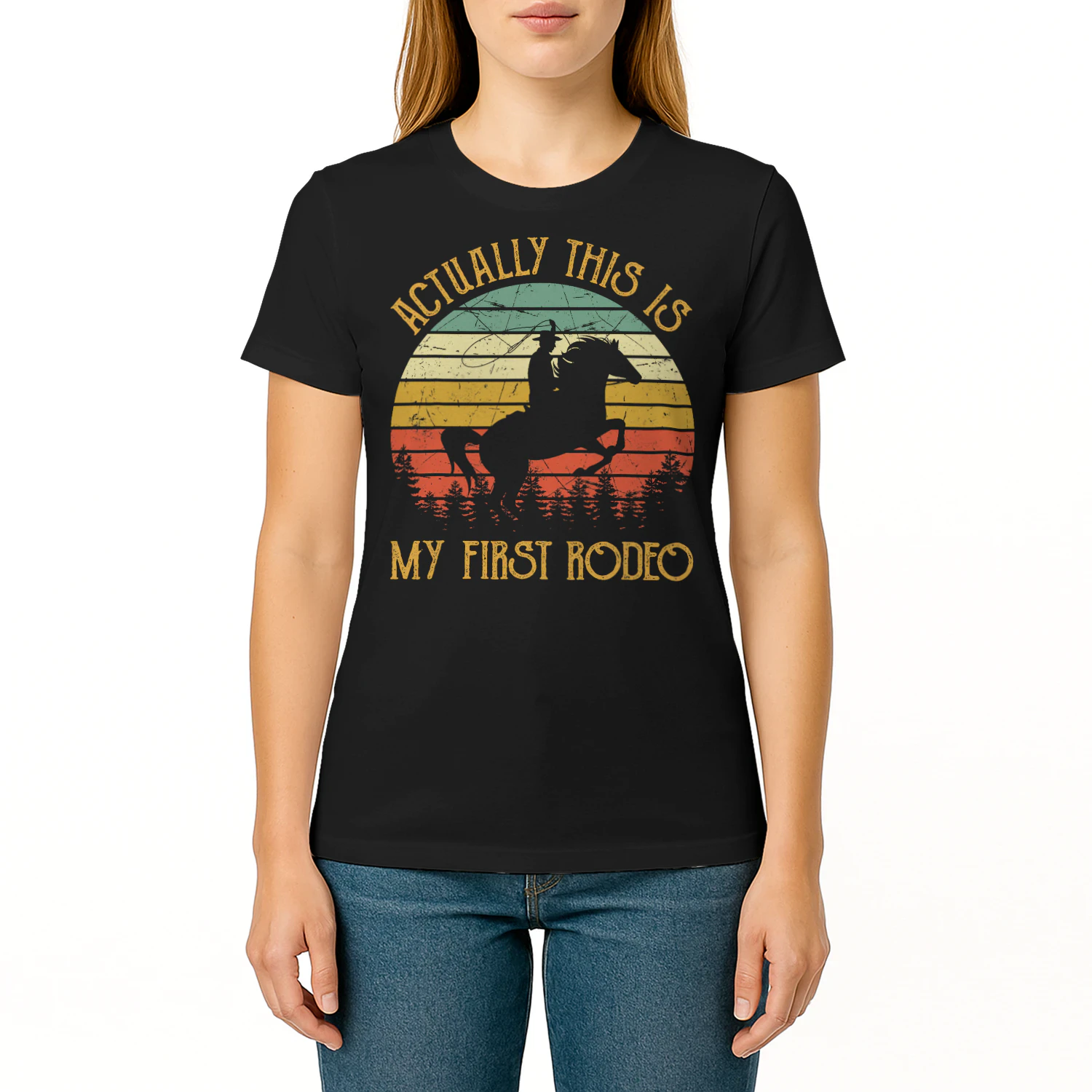 Western Cowboy Riding Horse Actually This Is My First Rodeo Horse T Shirt HOR0483
