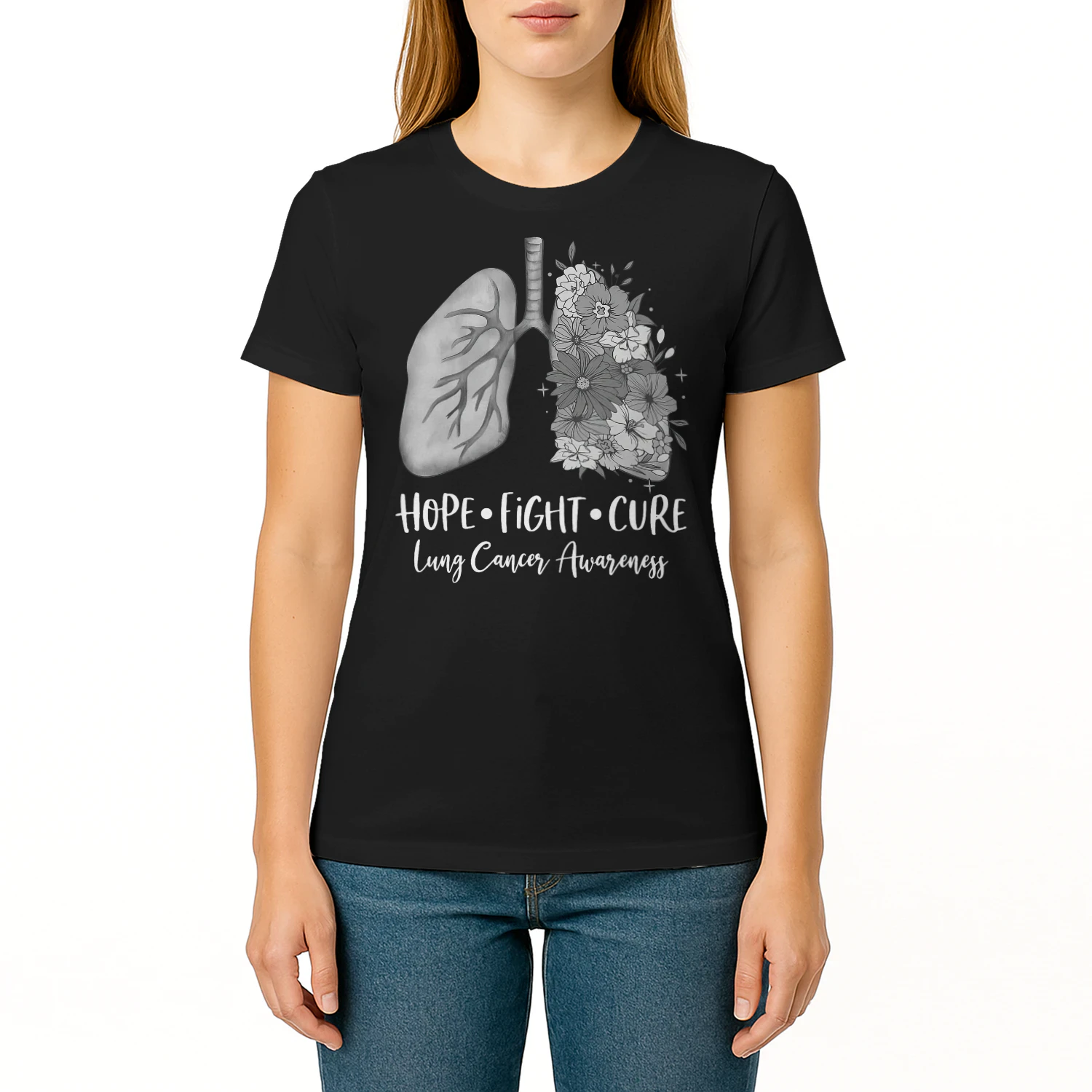 White Ribbon Faith Hope Love Support Lung Cancer Warrior Lung Cancer T Shirt LUC0150